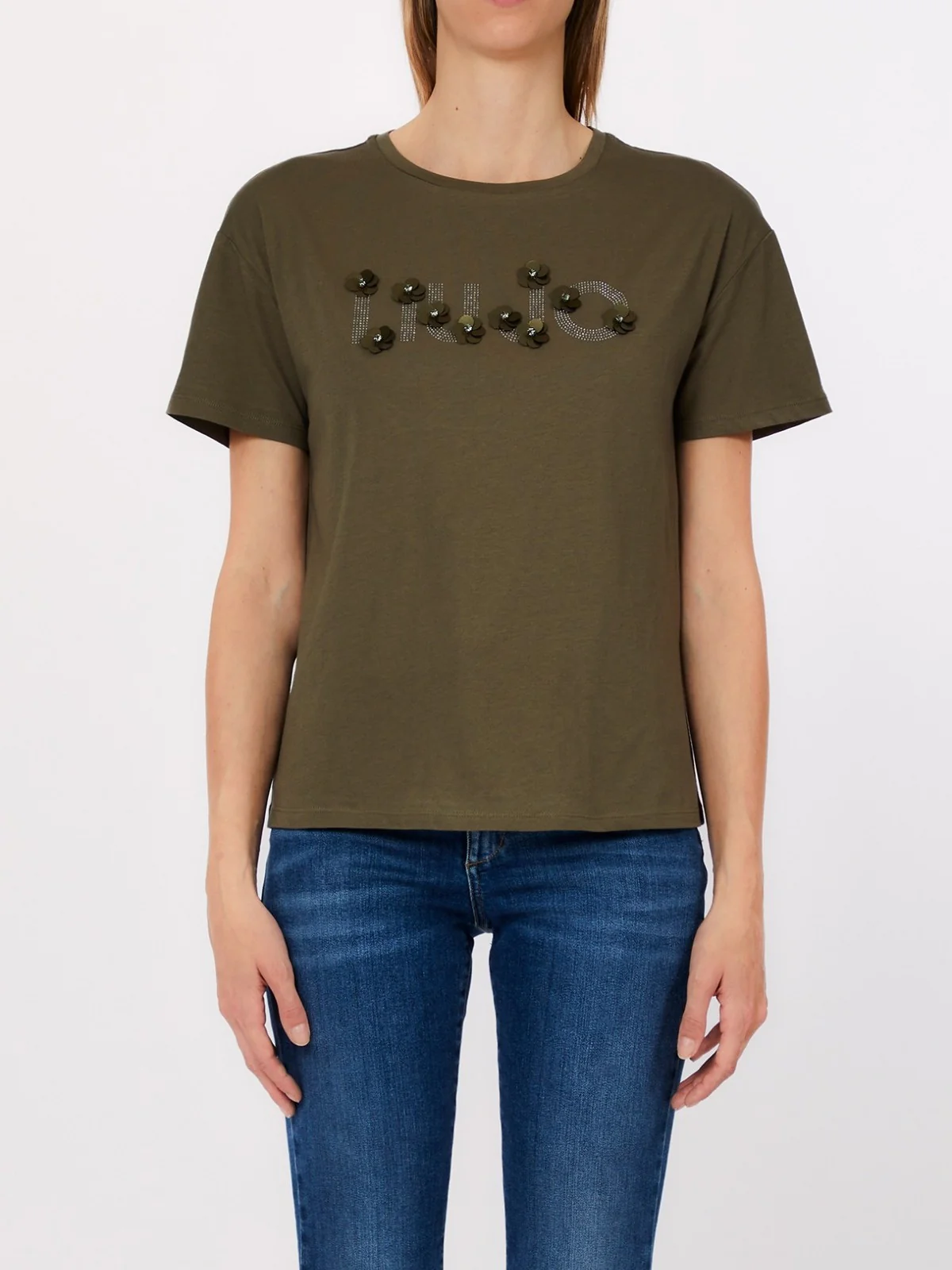 LIU JO WHITE T-shirt Donna  WA6238JS923 P9330 Dk.olive LiuJo sequi - Image 3