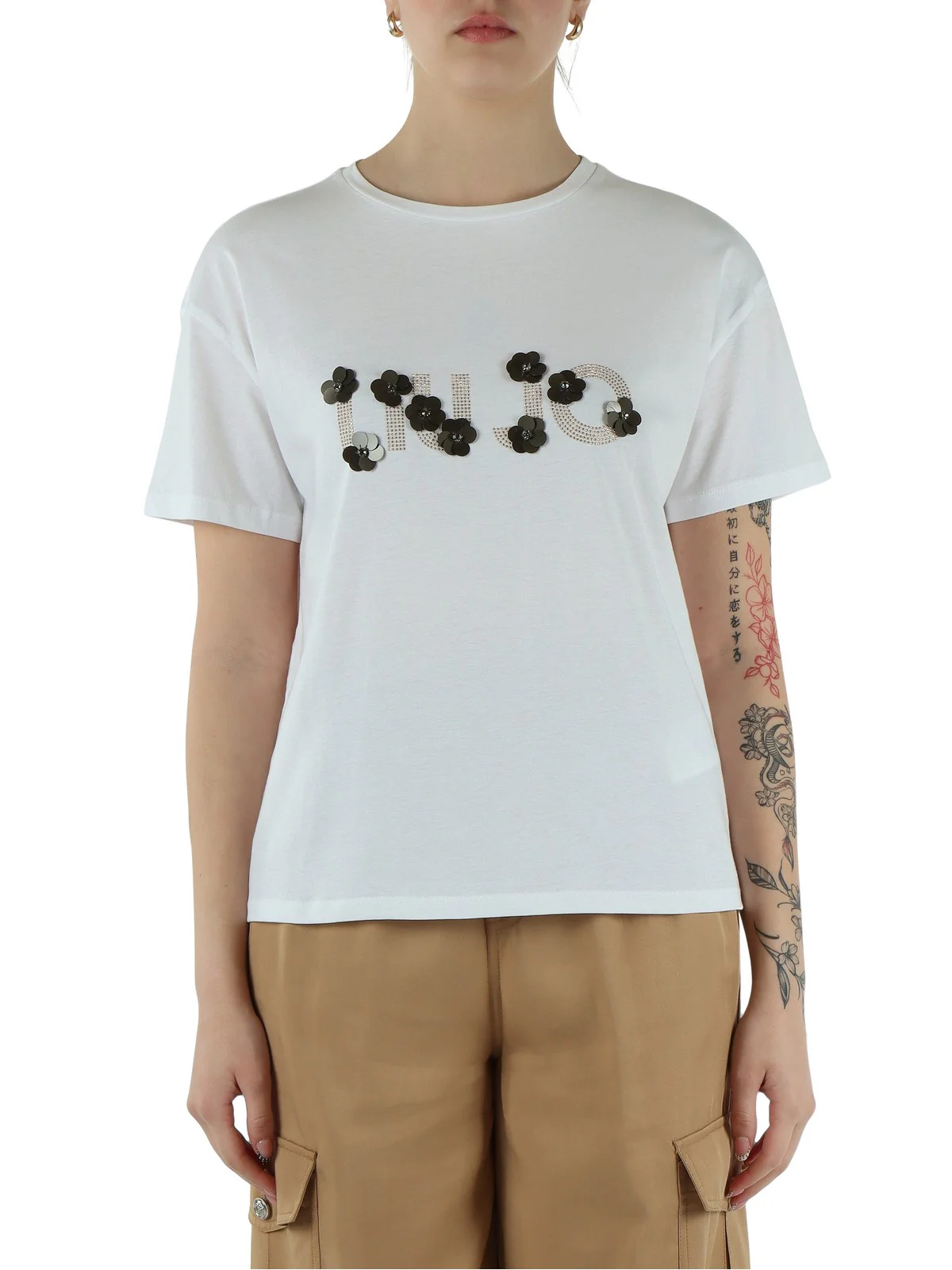 LIU JO WHITE T-shirt Donna  WA6238JS923 P9560 Bco LiuJo sequins fl - Image 3