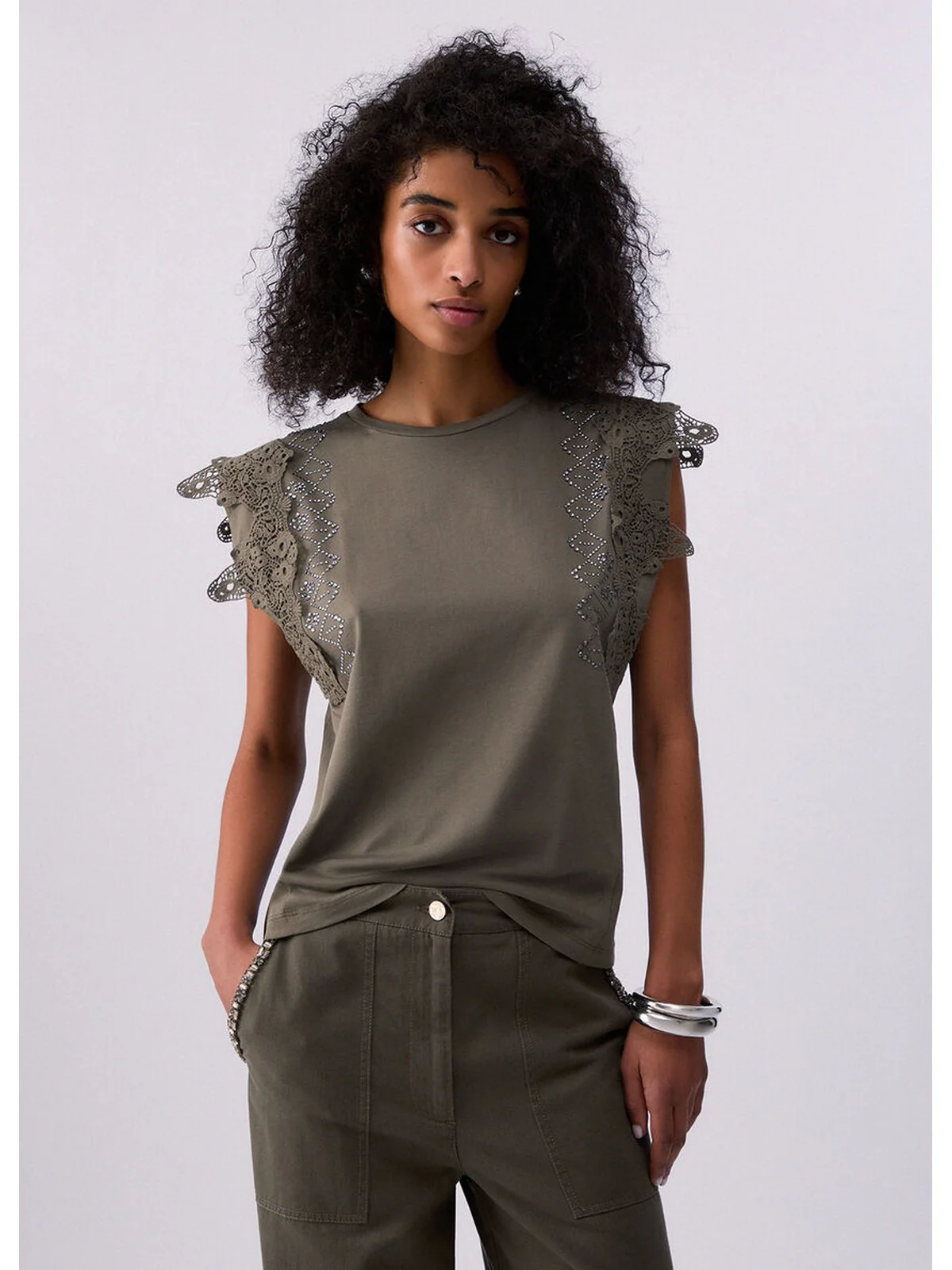 LIU JO WHITE T-shirt Donna  WA6311J3885 90822 DARK OLIVE - Image 3