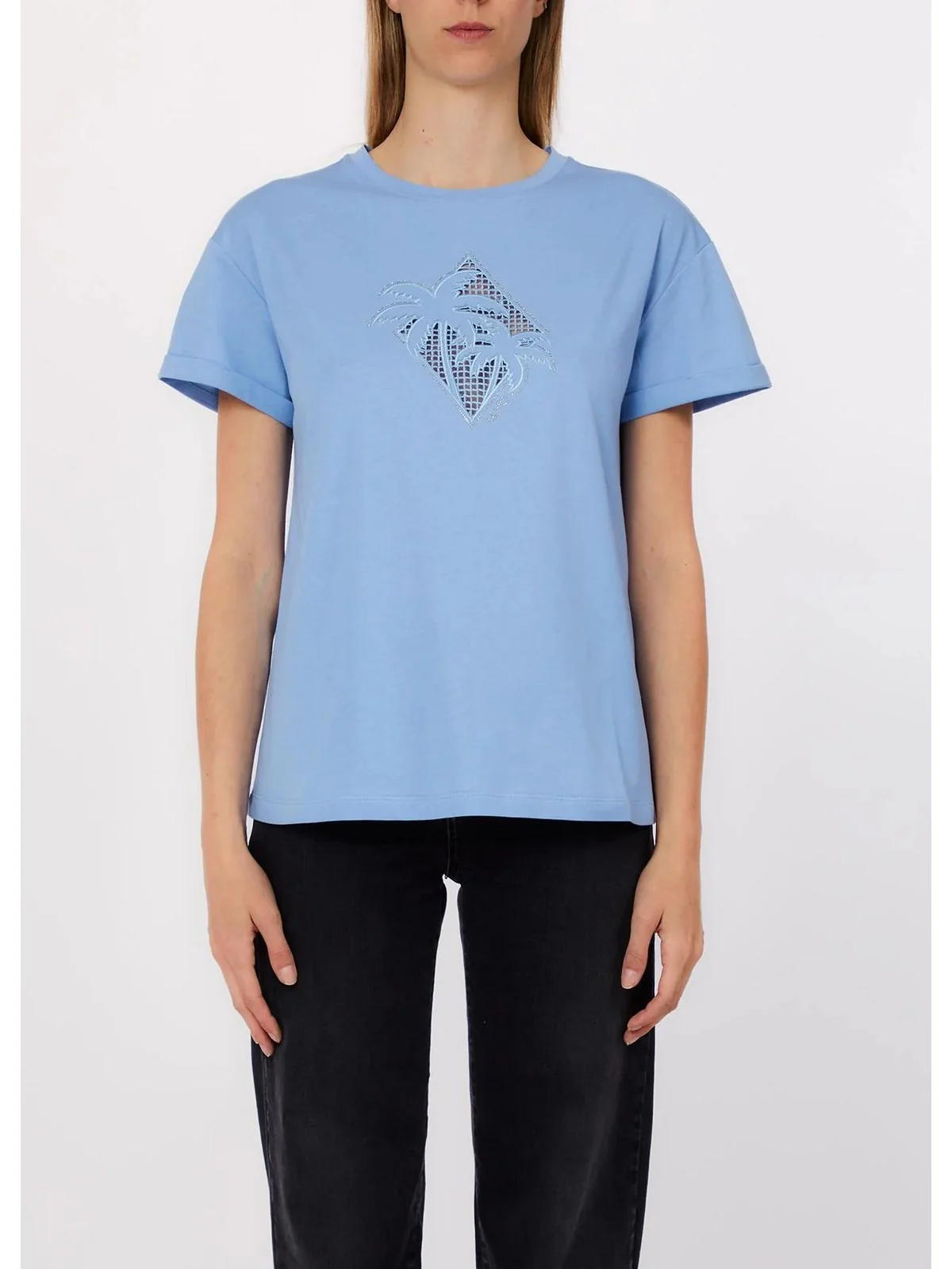 LIU JO WHITE T-shirt Donna  WA6413JS904 P9318 Br.blu wave palma j - Image 2
