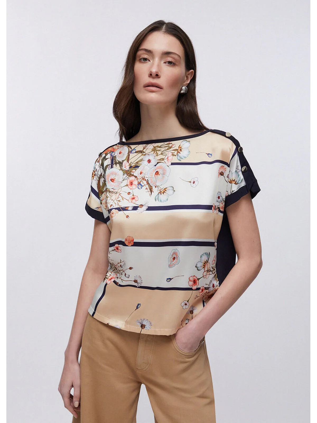 LIU JO WHITE T-shirt Donna  WA6437J6308 P9466 Nt.blu sky/bloom fou - Image 3