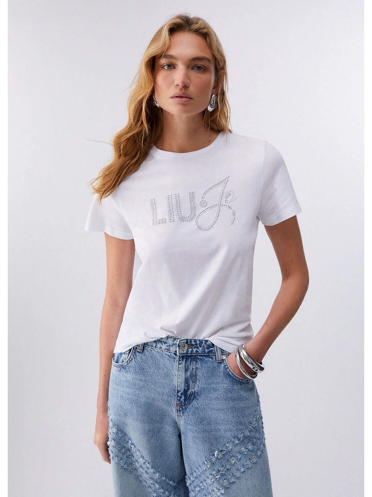 LIU JO WHITE T-shirt Donna WA6491JS923 P9353 Bco LiuJo hotfixed - Image 3