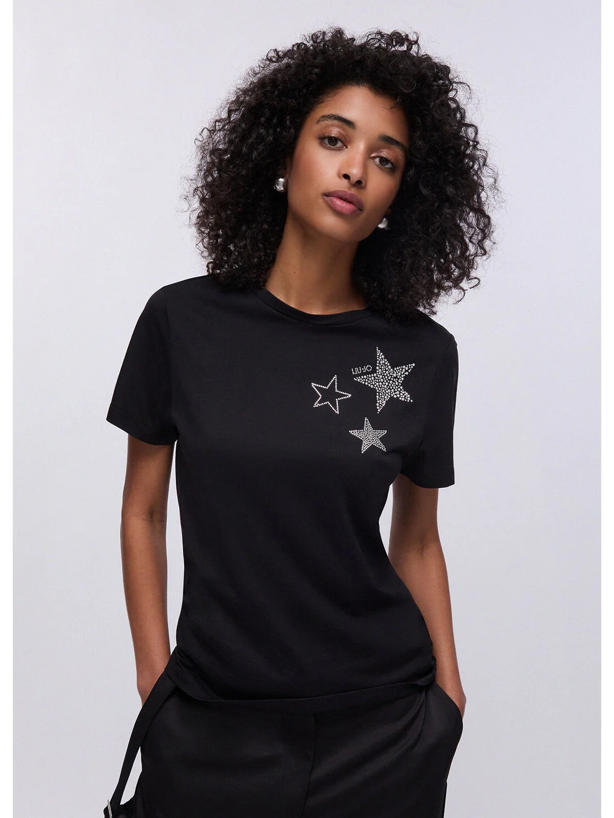 LIU JO WHITE T-shirt Donna  WA6491JS923 P9354 Nero LiuJo star hotf - Image 3