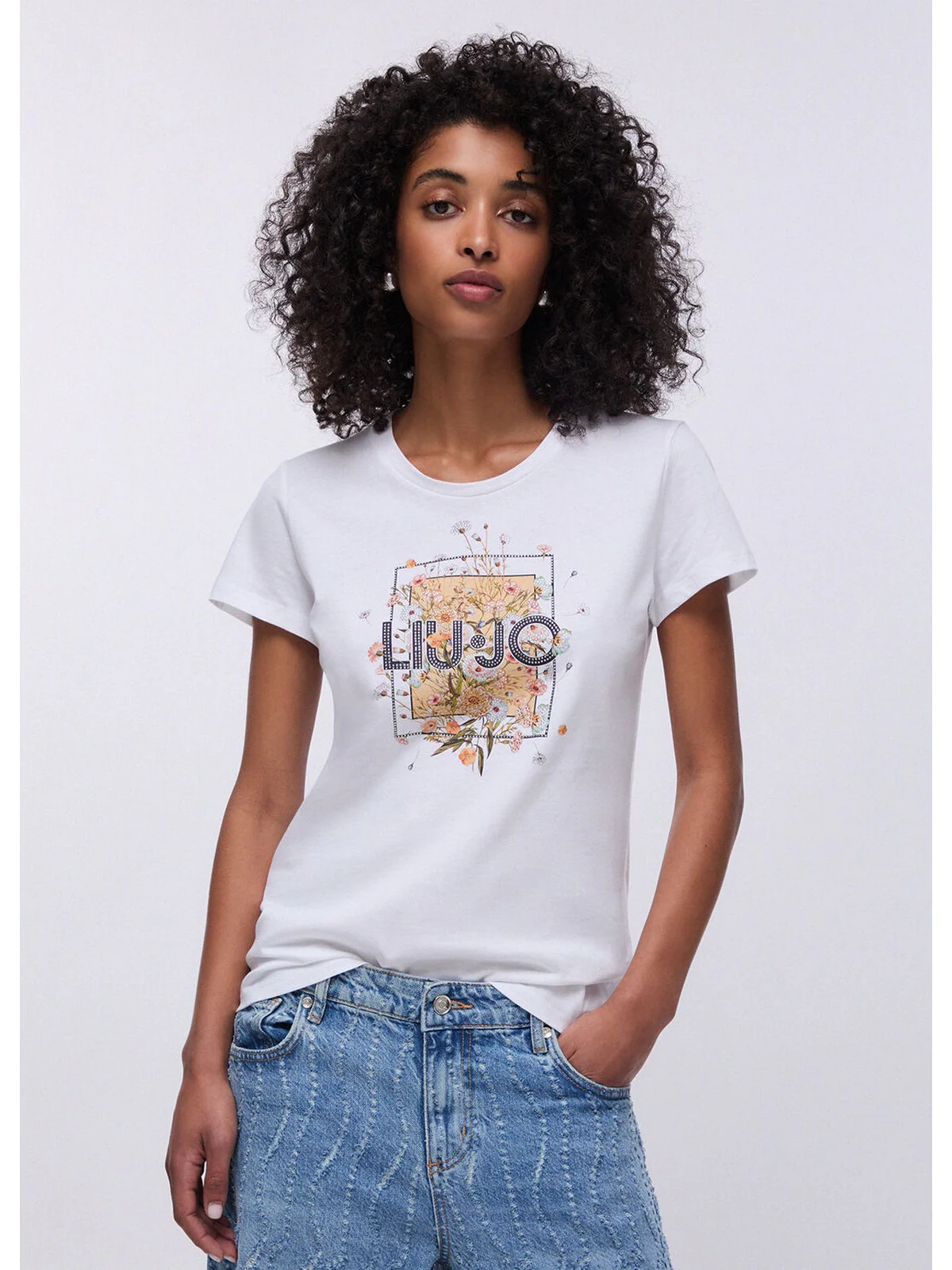 LIU JO WHITE T-shirt Donna  WA6493JS923 P9604 Bco LiuJo foulard bl - Image 3