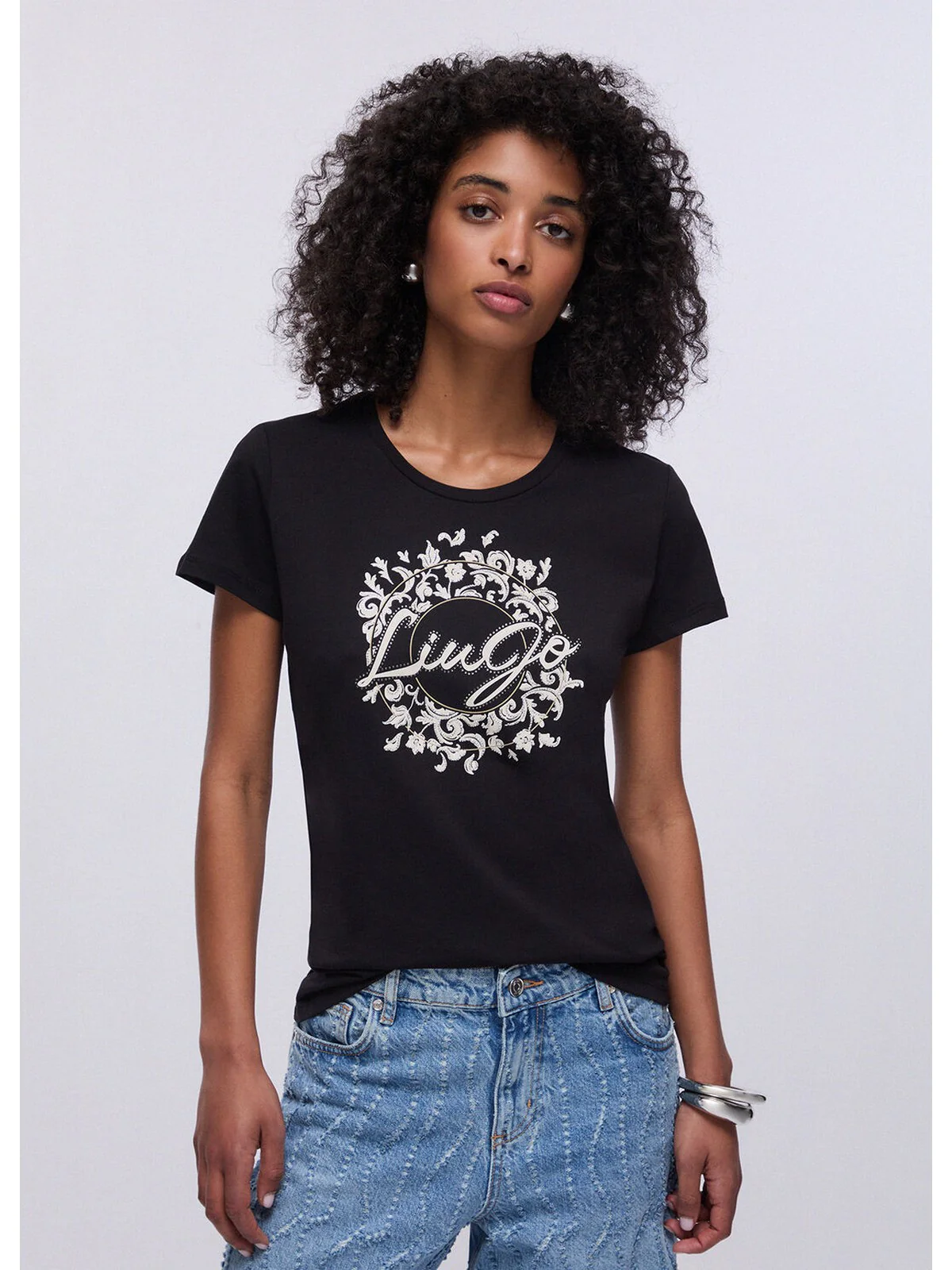 LIU JO WHITE T-shirt Donna  WA6493JS923 T9354 Nero LiuJo arab - Image 3