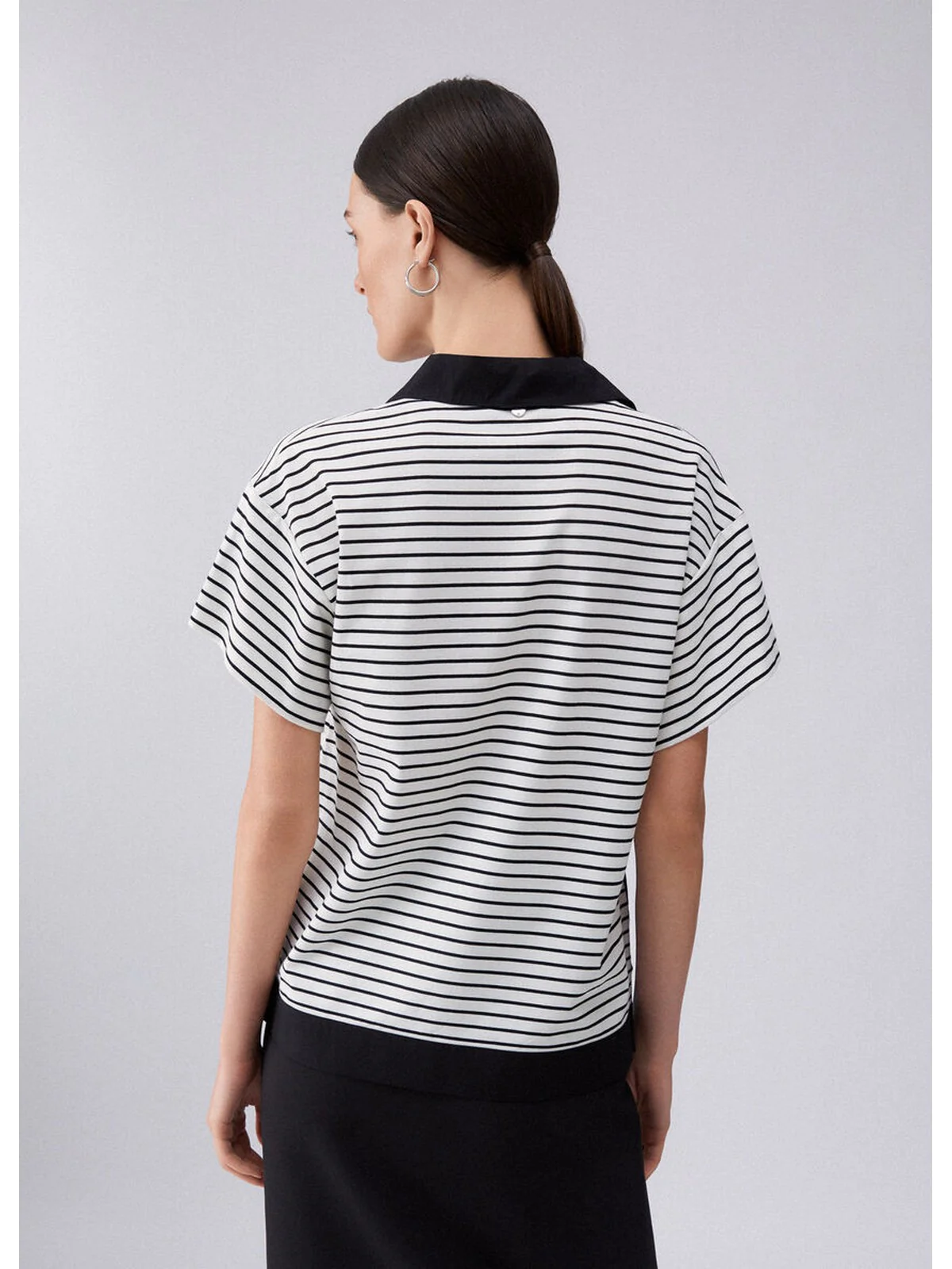 LIU JO WHITE T-shirt Donna  WA6495J4909 P9442 Bl&white strip/black - Image 2