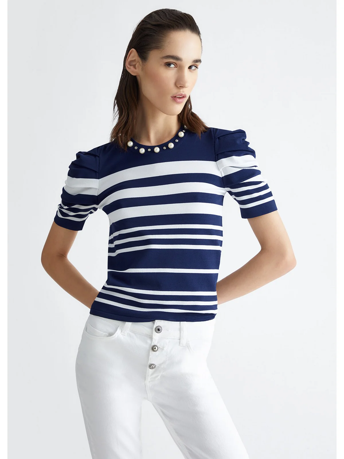 LIU JO WHITE T-Shirt e Polo Donna MA4134MS52N C3391 Blu - Image 2