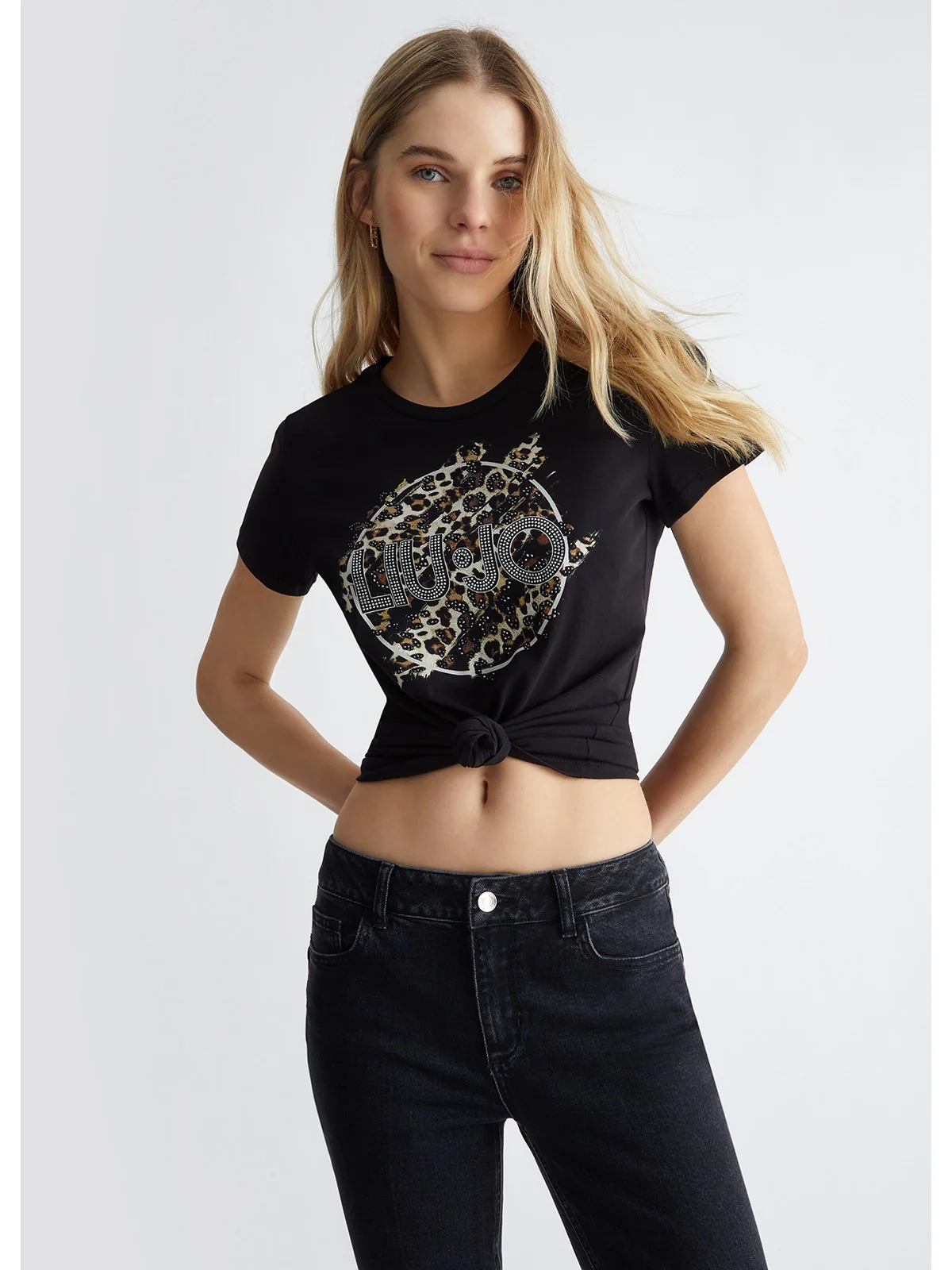 LIU JO WHITE T-Shirt e Polo Donna MA4340JS923 N9360 Nero - Image 5