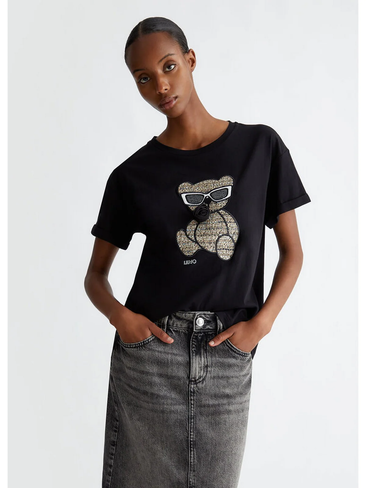 LIU JO WHITE T-Shirt e Polo Donna WF4411J5904 N9940 Nero - Image 5