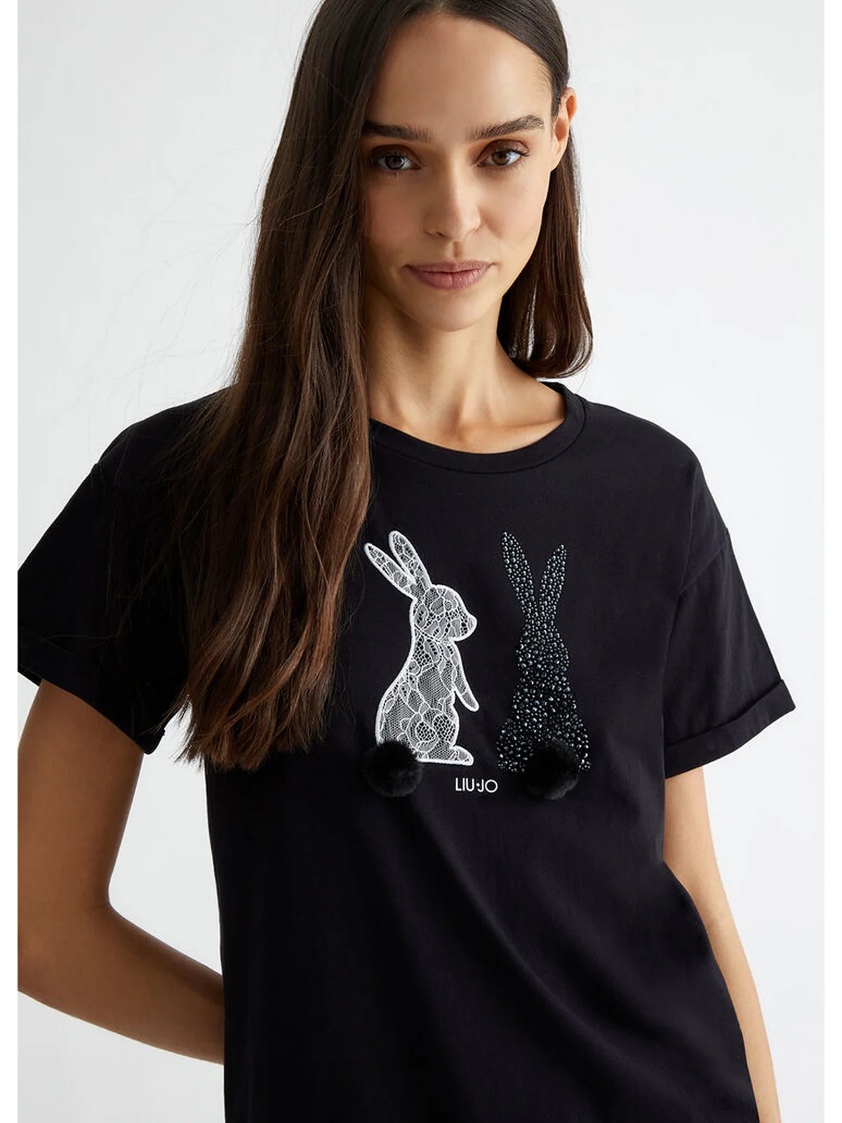 LIU JO WHITE T-Shirt e Polo Donna  WF4411J5904 N9941 Nero - Image 2