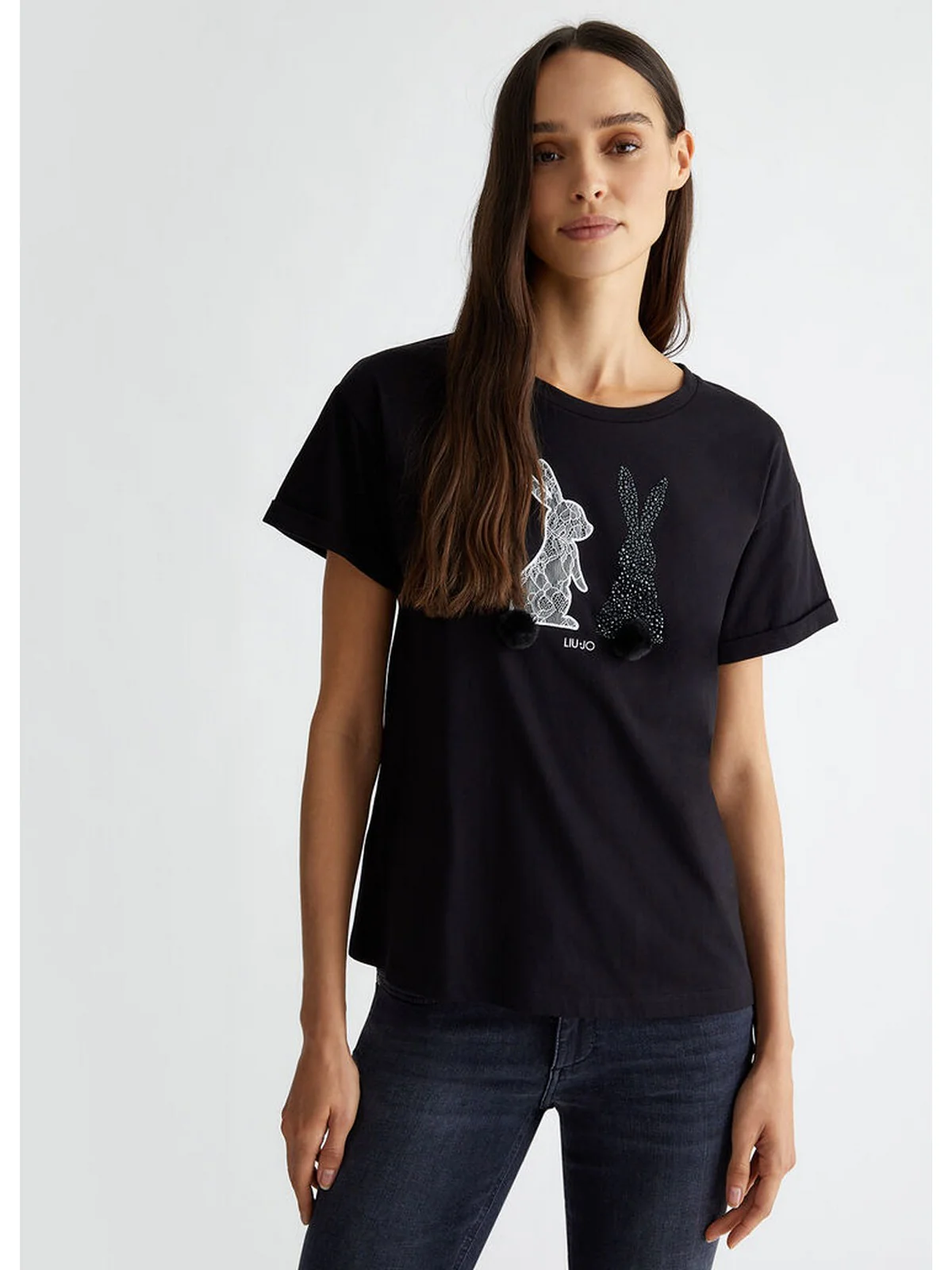LIU JO WHITE T-Shirt e Polo Donna  WF4411J5904 N9941 Nero - Image 4