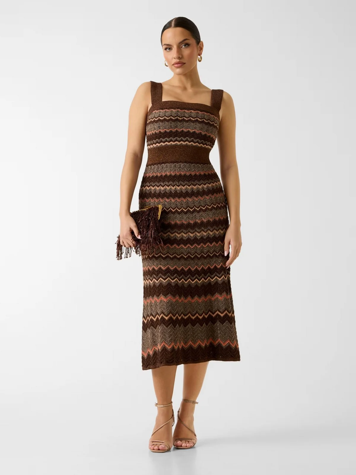 MARCIANO Abito Donna SUKI SL SQUARED NECK SWTR DRES G6GK42 Z0640 FMDZ BROWN/GOLD MULTI - Image 2