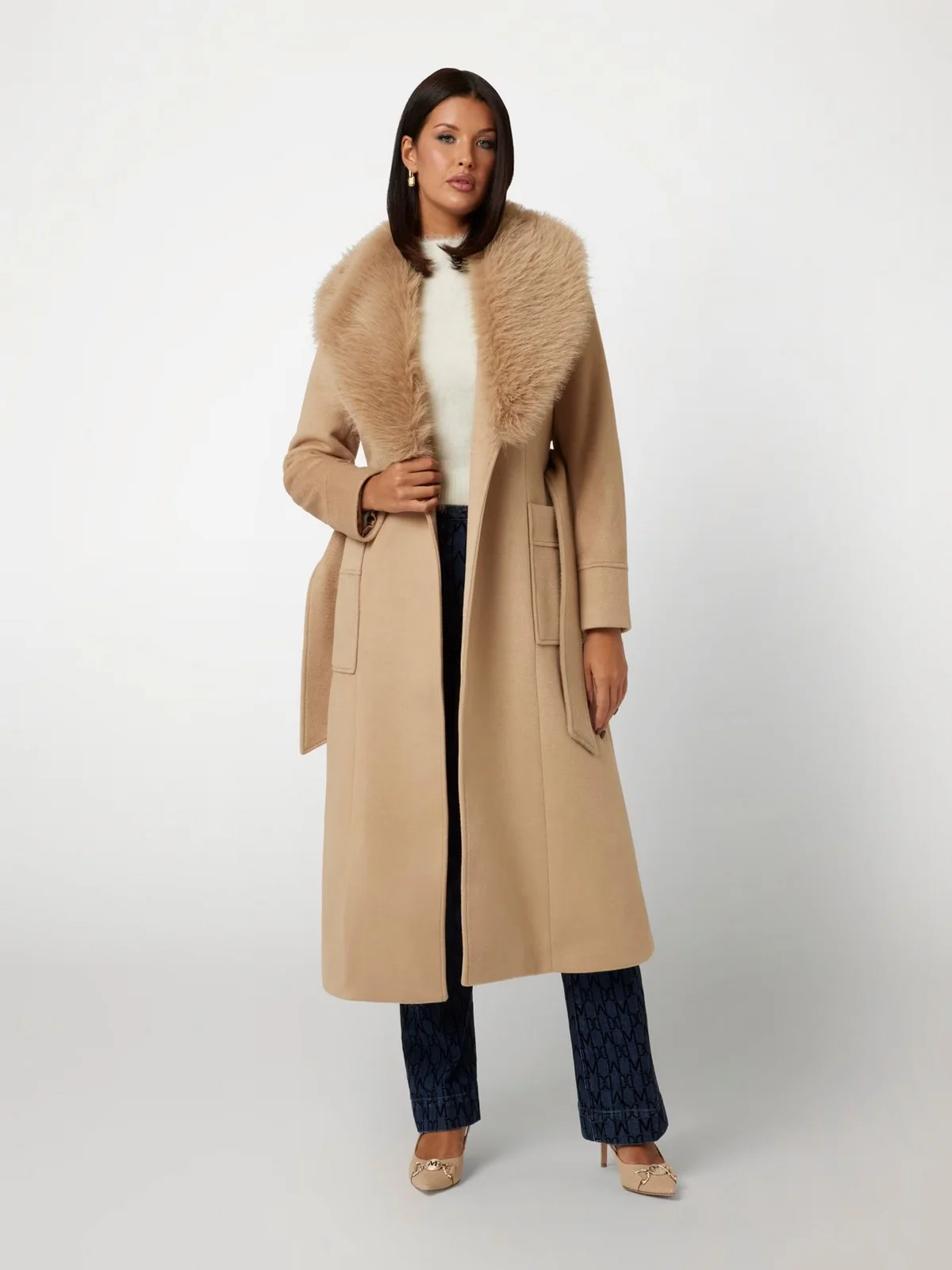 MARCIANO Cappotto Donna Charlize Plaid Coat 4BGL25 7199A F13T Beige - Image 2