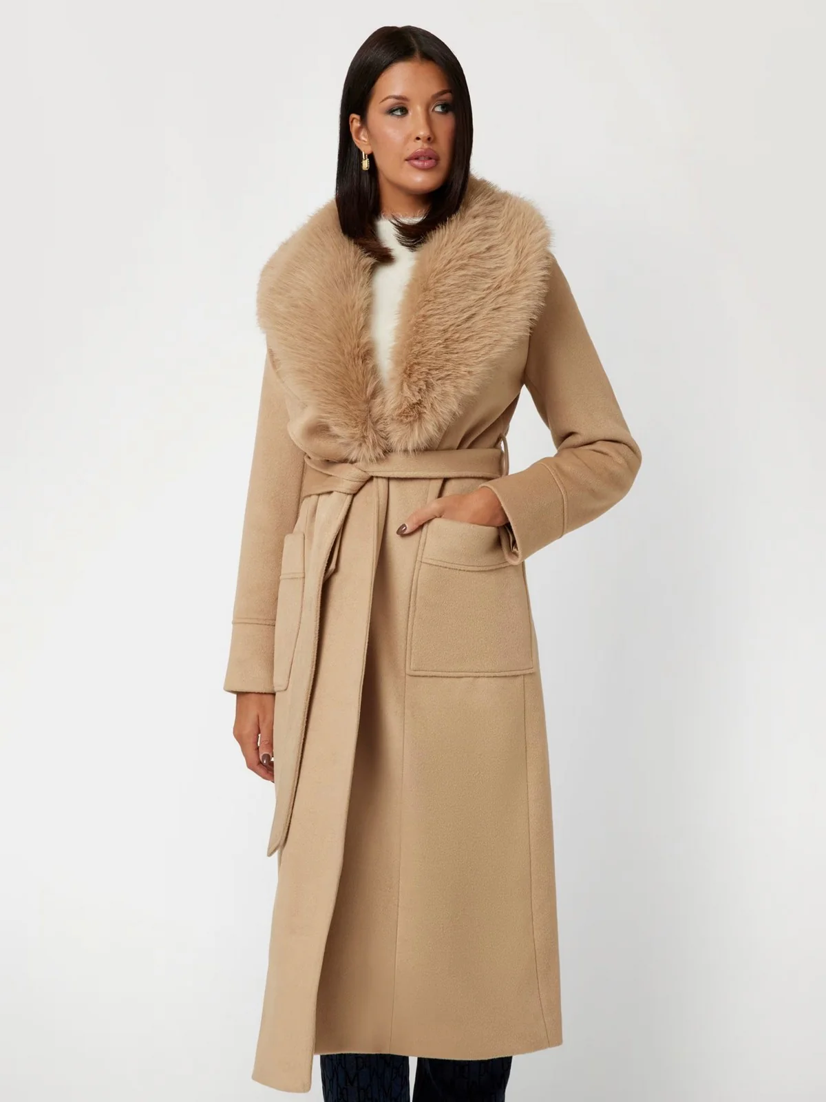 MARCIANO Cappotto Donna Charlize Plaid Coat 4BGL25 7199A F13T Beige - Image 3