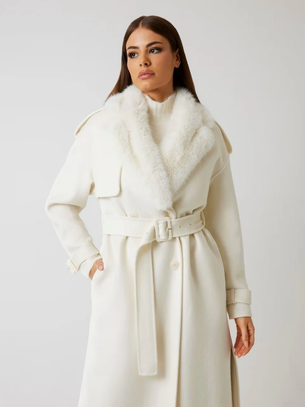MARCIANO Cappotto Donna ELLA DOUBLE BREASTED COAT 5BGL02 7125A MCML MACADAMIA MULTI - Image 3