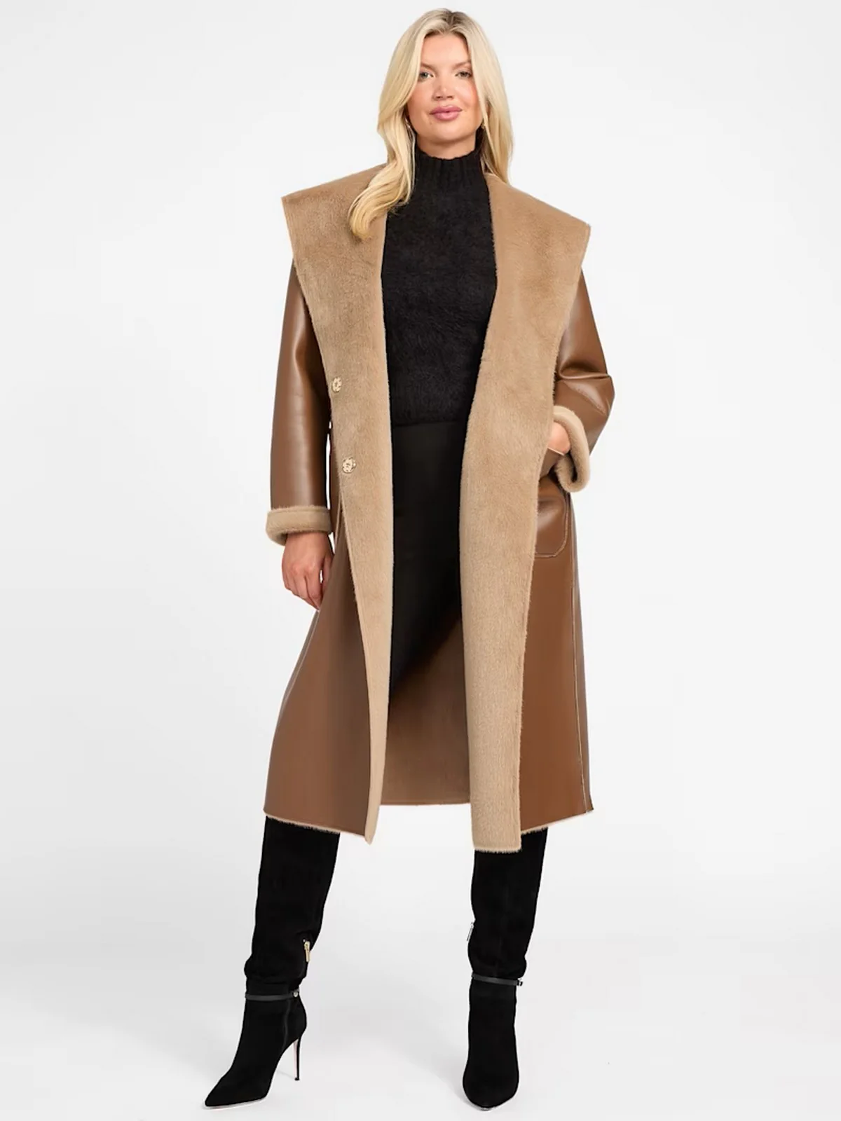 MARCIANO Cappotto Donna INES REVERSIBLE FAUX LTHR COAT 5BGL23 7381A F1AX SILK TAUPE MULTI - Image 10