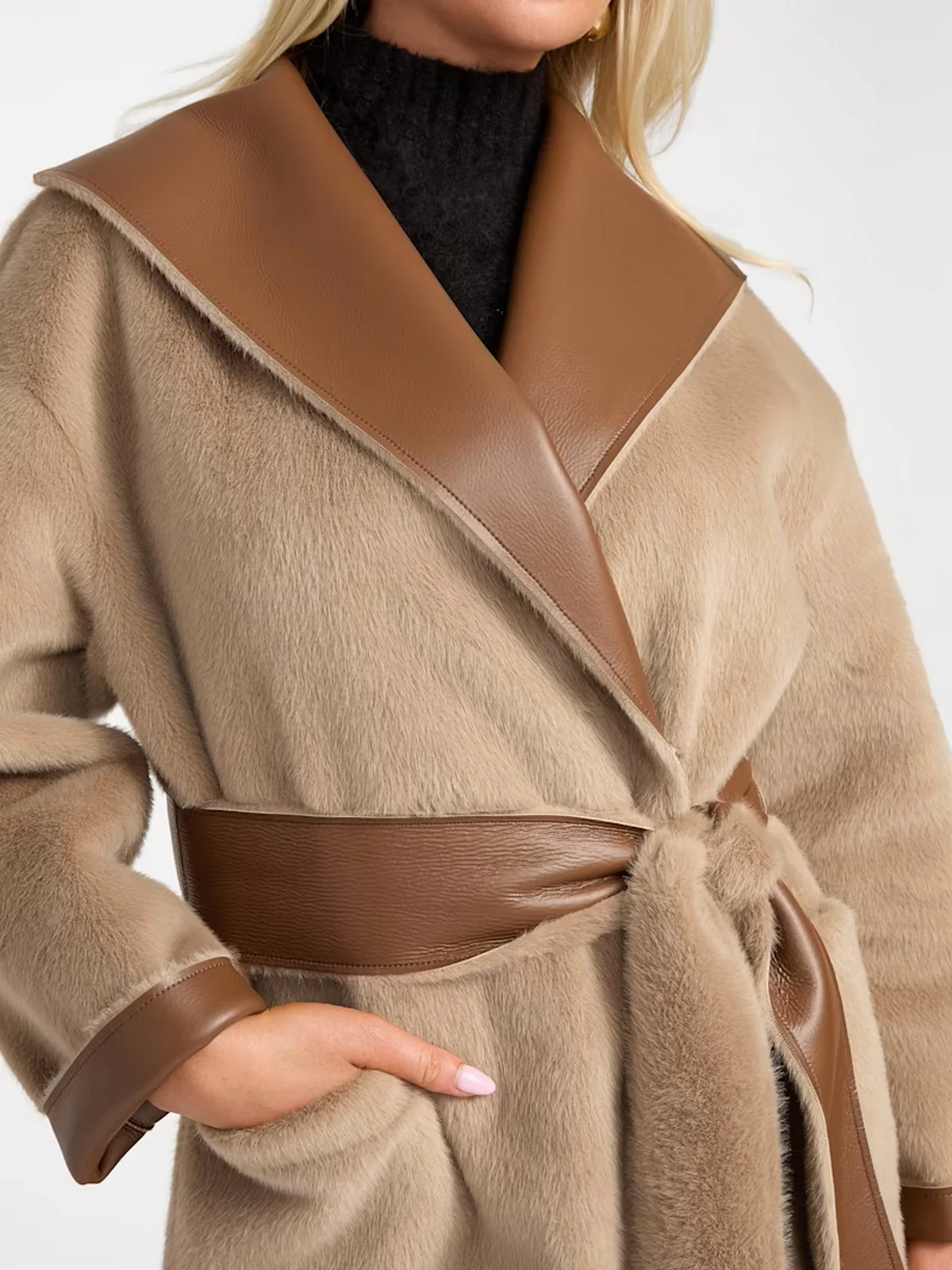 MARCIANO Cappotto Donna INES REVERSIBLE FAUX LTHR COAT 5BGL23 7381A F1AX SILK TAUPE MULTI - Image 12