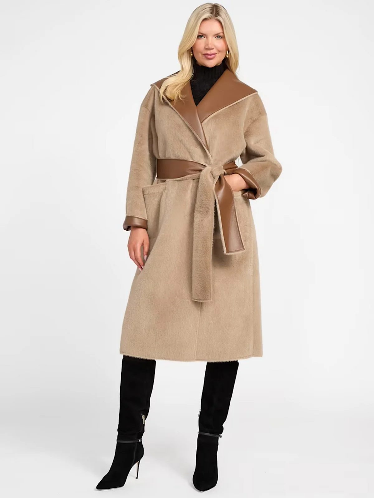MARCIANO Cappotto Donna INES REVERSIBLE FAUX LTHR COAT 5BGL23 7381A F1AX SILK TAUPE MULTI - Image 9