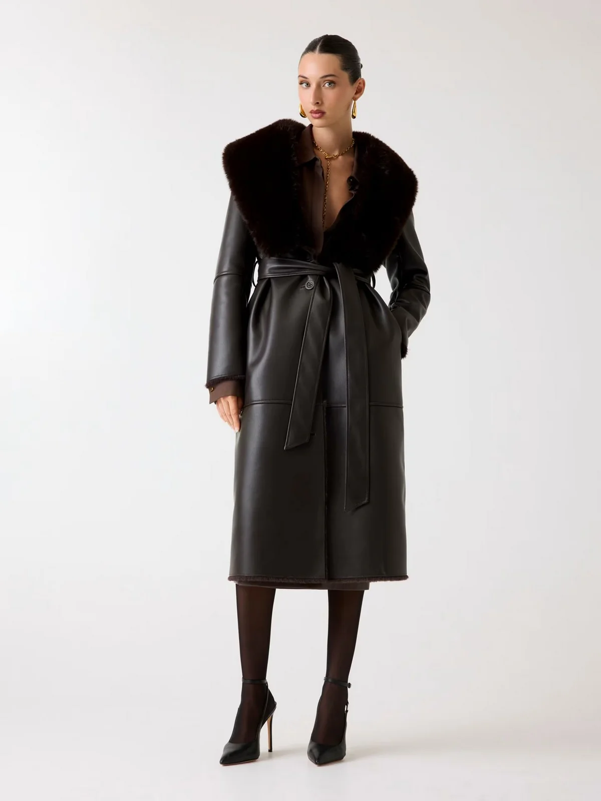 MARCIANO Cappotto Donna ZOEY FAUX LEATHER COAT 5BGL42 7387A G1DL CHOCOLATE BROWNIE - Image 2