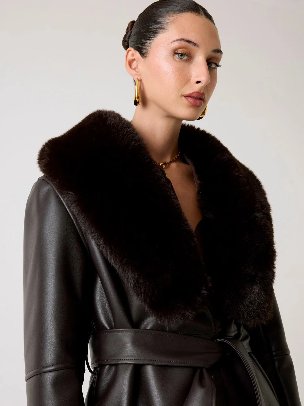 MARCIANO Cappotto Donna ZOEY FAUX LEATHER COAT 5BGL42 7387A G1DL CHOCOLATE BROWNIE - Image 3