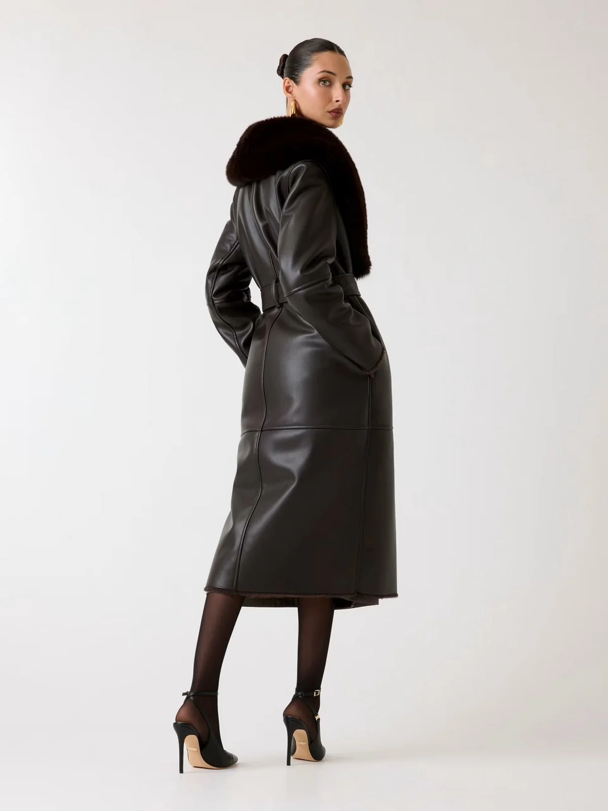 MARCIANO Cappotto Donna ZOEY FAUX LEATHER COAT 5BGL42 7387A G1DL CHOCOLATE BROWNIE - Image 4