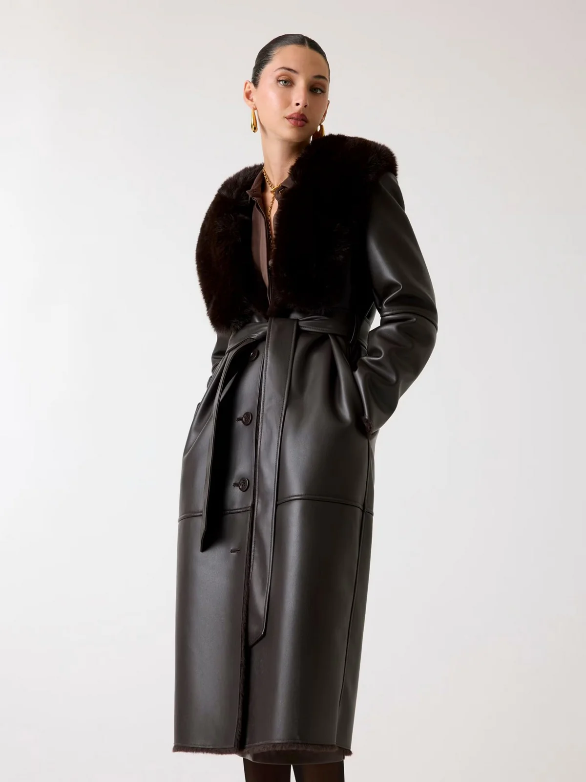 MARCIANO Cappotto Donna ZOEY FAUX LEATHER COAT 5BGL42 7387A G1DL CHOCOLATE BROWNIE - Image 5