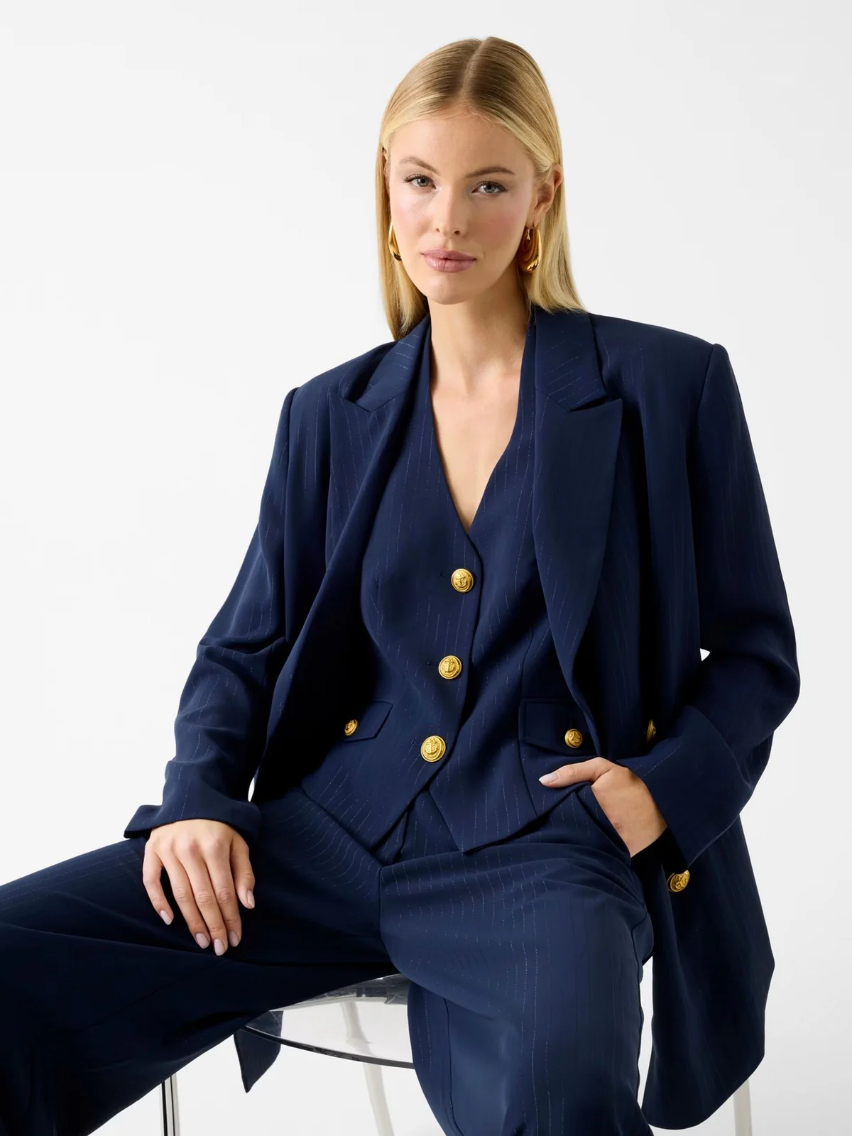 MARCIANO Giacca Donna NICLA DOUBLE BREASTED BLAZER 6RGN10 7438A FBEK SUITING BLUE PINSTRI - Image 4