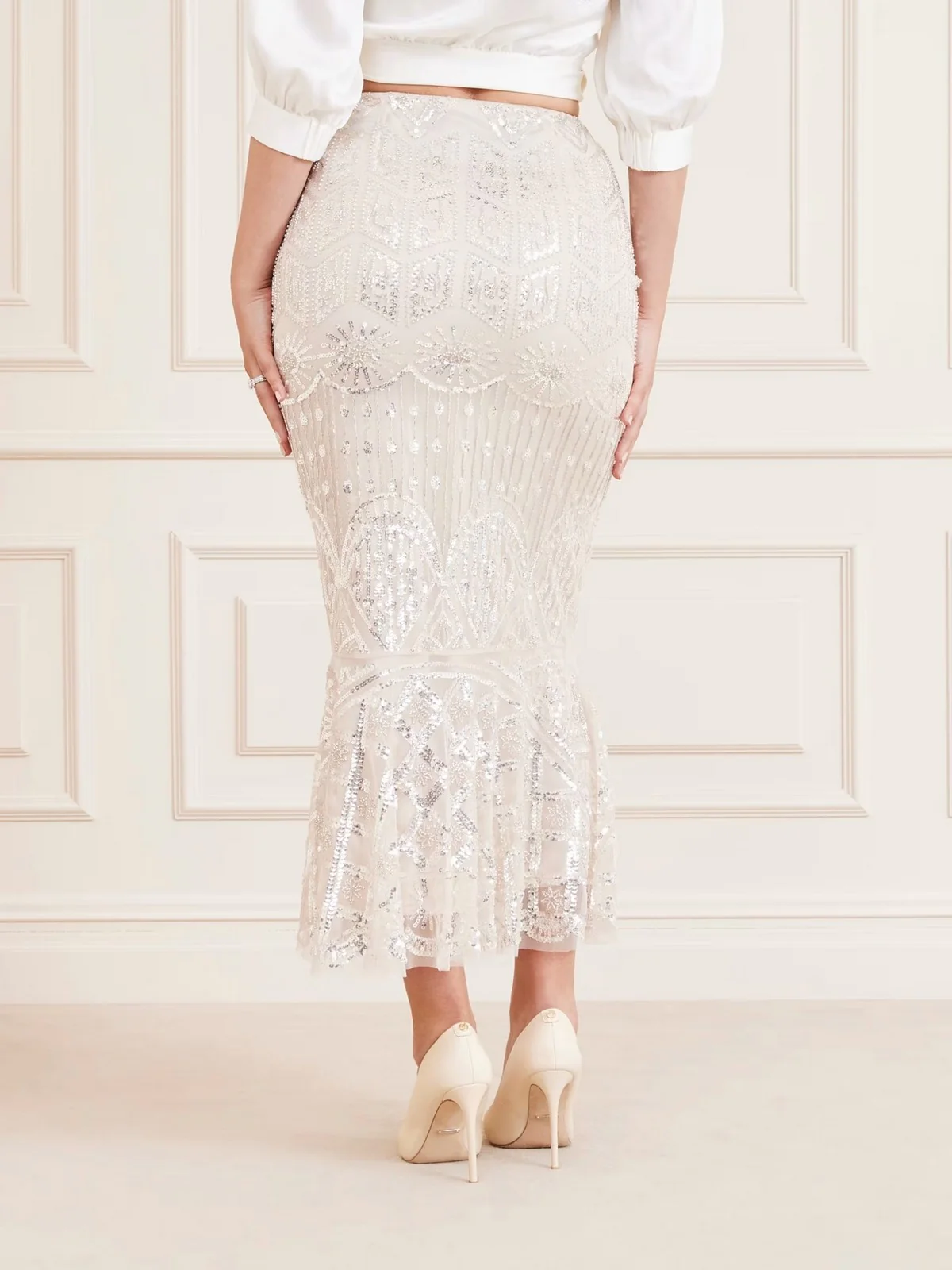 MARCIANO Gonna Donna CRYSTALS EMBROIDERED 4GGD17 6248A FB4S Beige - Image 3