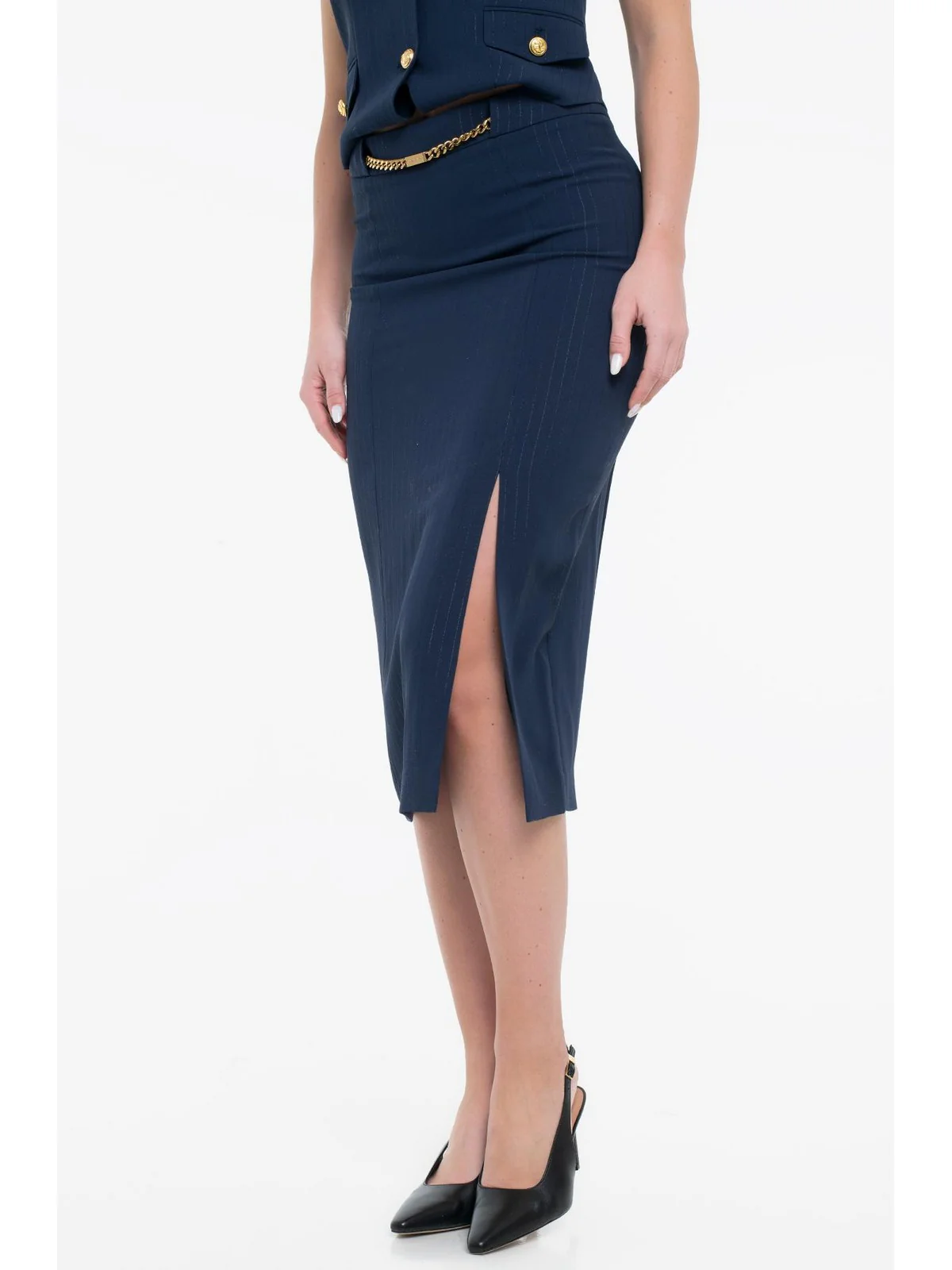 MARCIANO Gonna Donna NICLA SLIT MIDI SKIRT 6RGD09 7438A FBEK SUITING BLUE PINSTRI - Image 2