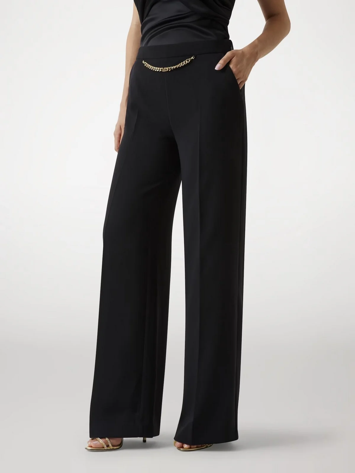 MARCIANO Pantalone Donna ELLA W/CHAIN STRAIGHT PANTS 5YGB01 7357A JBLK Jet Black A996 - Image 2