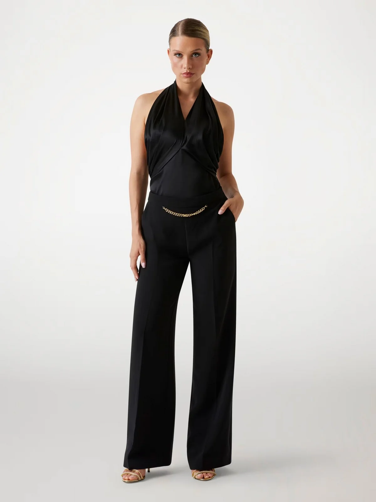 MARCIANO Pantalone Donna ELLA W/CHAIN STRAIGHT PANTS 5YGB01 7357A JBLK Jet Black A996 - Image 3