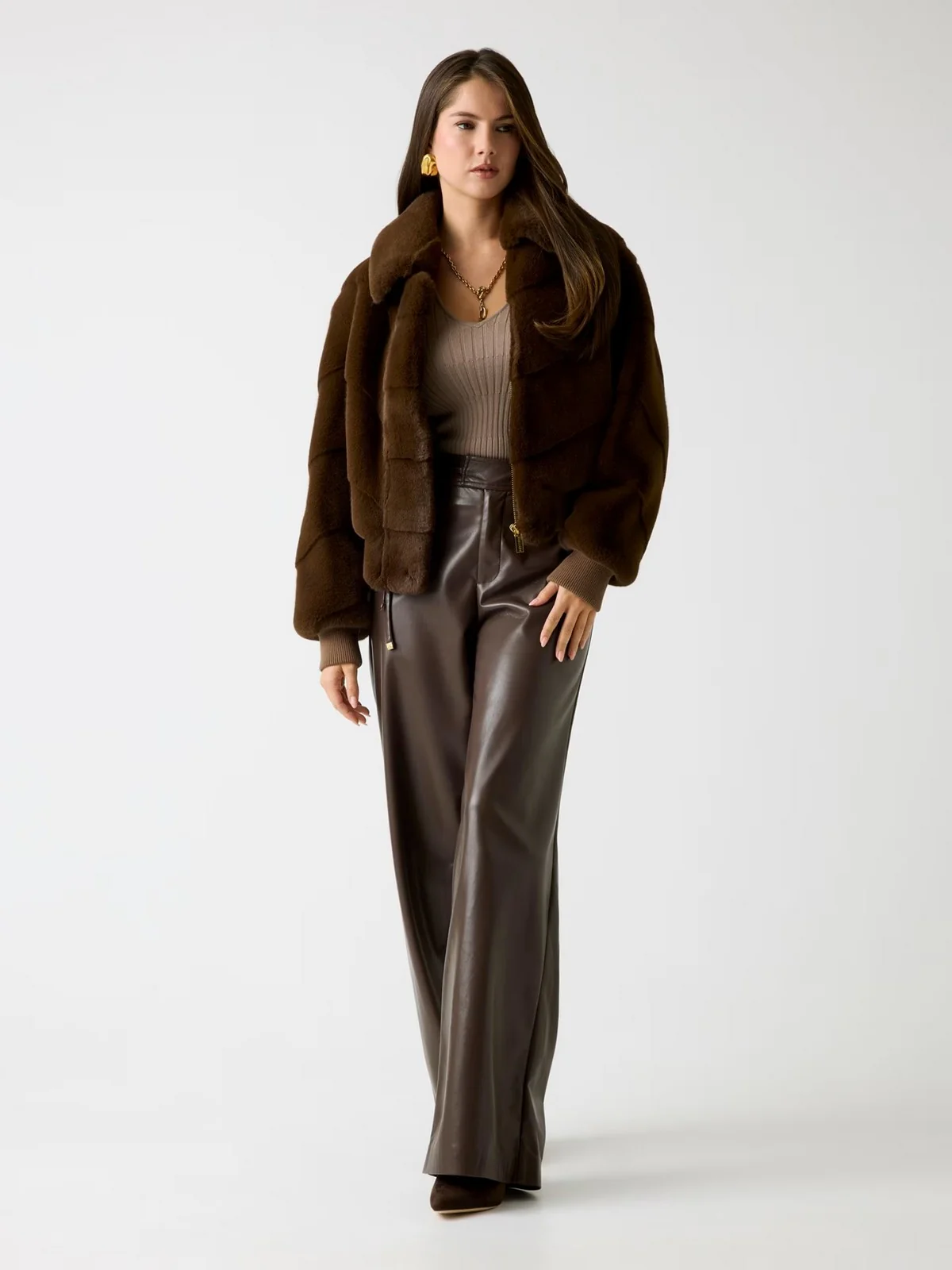 MARCIANO Pelliccia Donna MAYA FAUX FUR JACKET 5BGL11 7375A F1AQ CHOCOLATE BROWNIE MU - Image 3