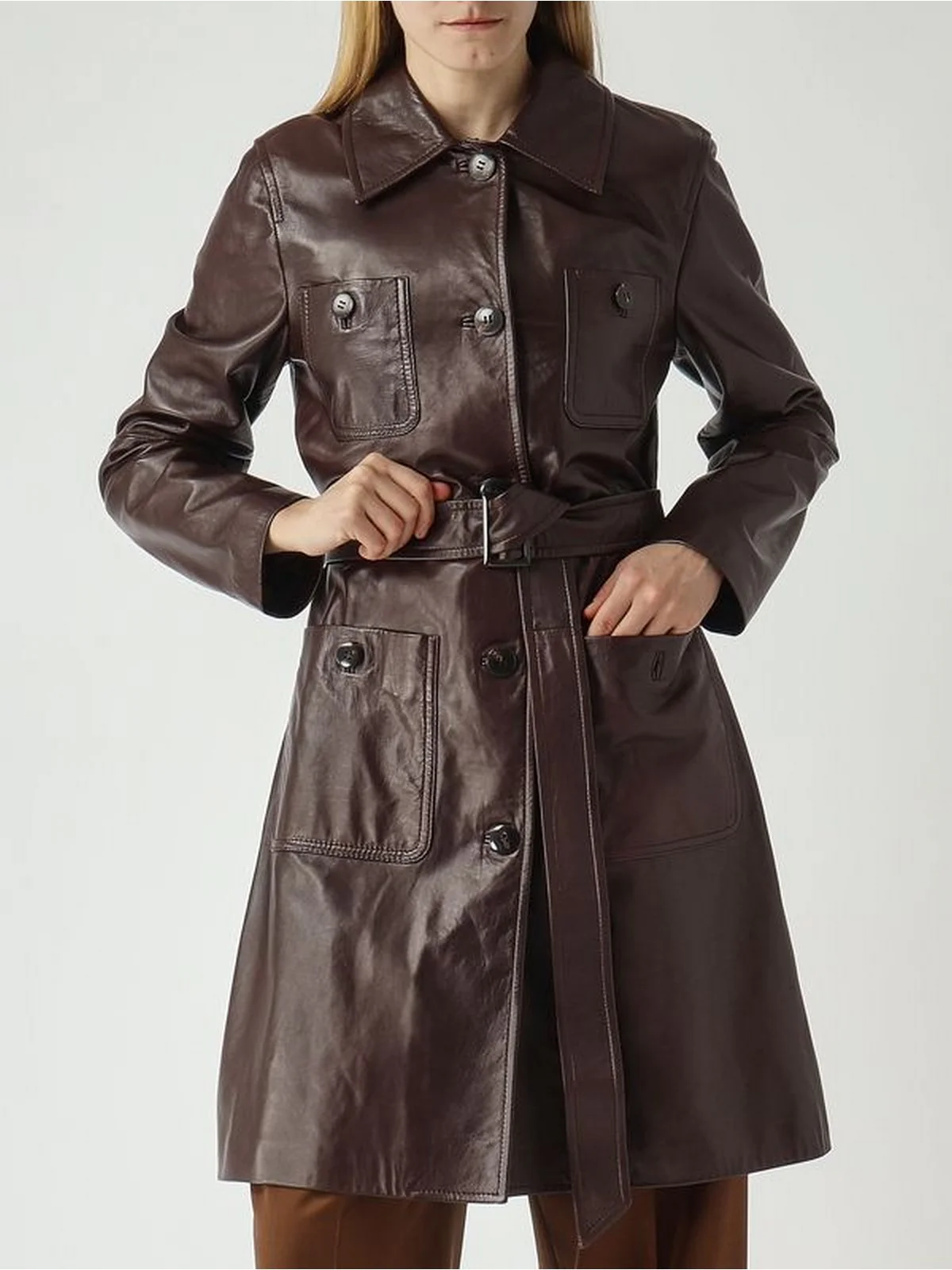 MAX MARA STUDIO Soprabito in pelle Donna MSTAMACA 2616471011600 002 Marrone - Image 2