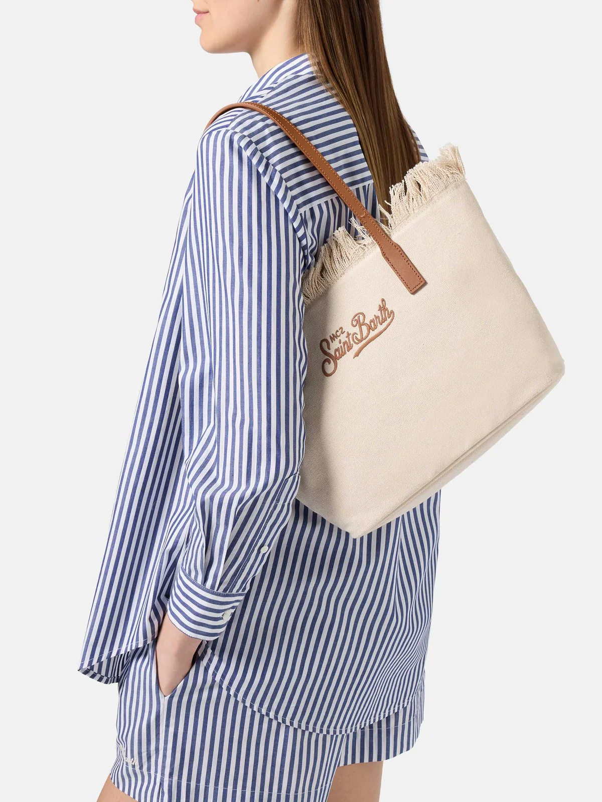 MC2 SAINT BARTH Borsa Donna  CITY BAG MID FRINGE 00302L BIANCO - Image 2