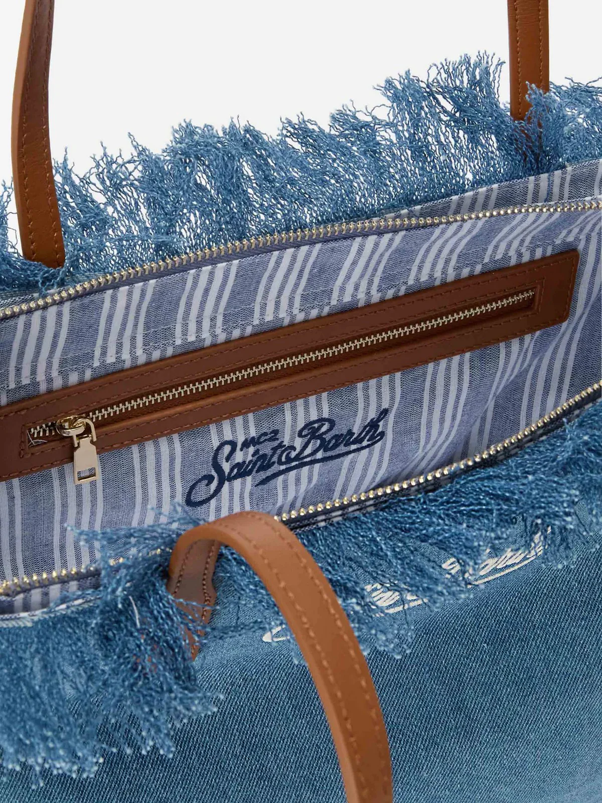 MC2 SAINT BARTH Borsa Donna  CITY BAG MID FRINGE 00436L DENIM EMB - Image 5