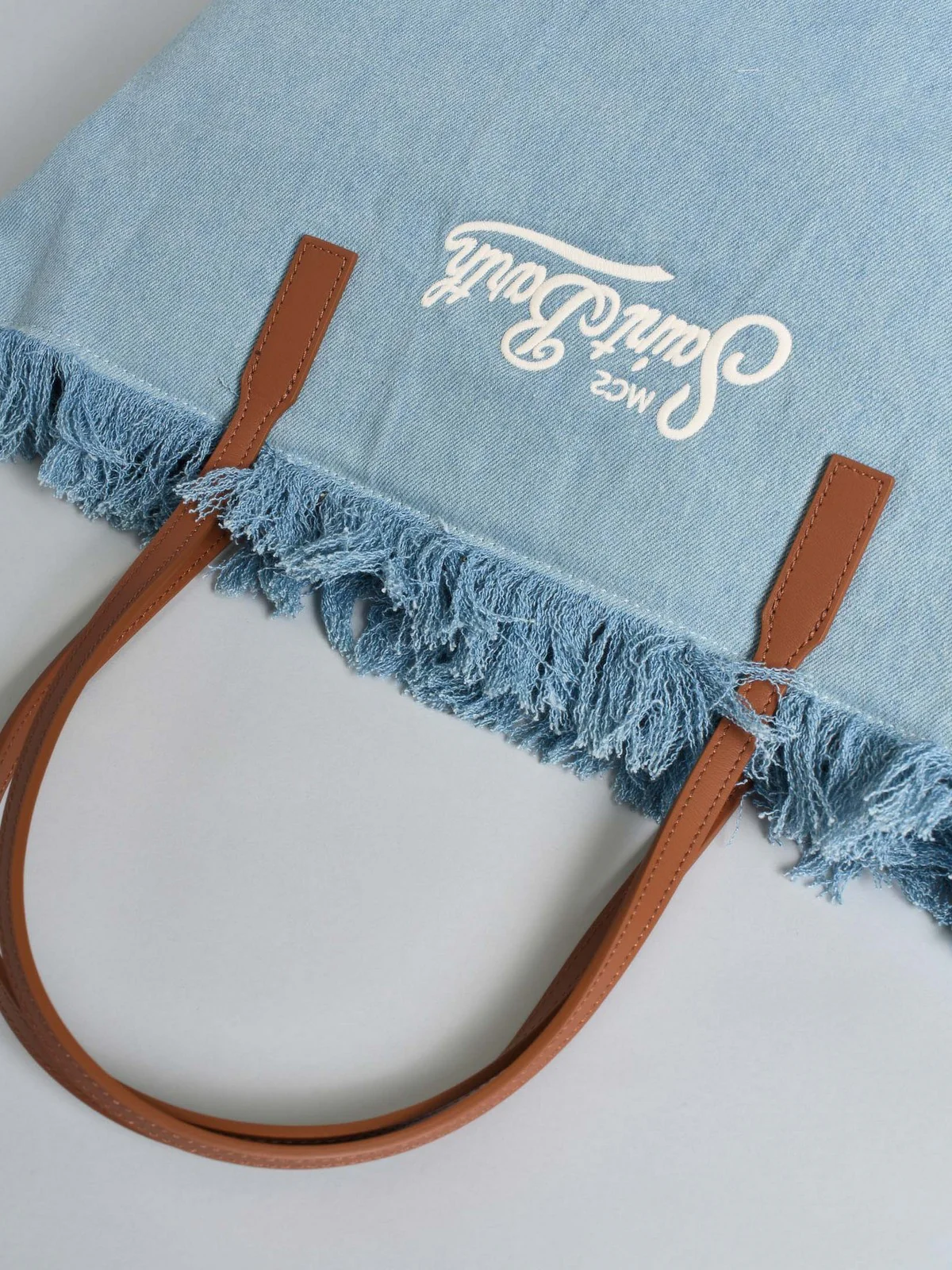 MC2 SAINT BARTH Borsa Donna  CITY BAG MID FRINGE 01759L DENIM LIGHT EMB - Image 2