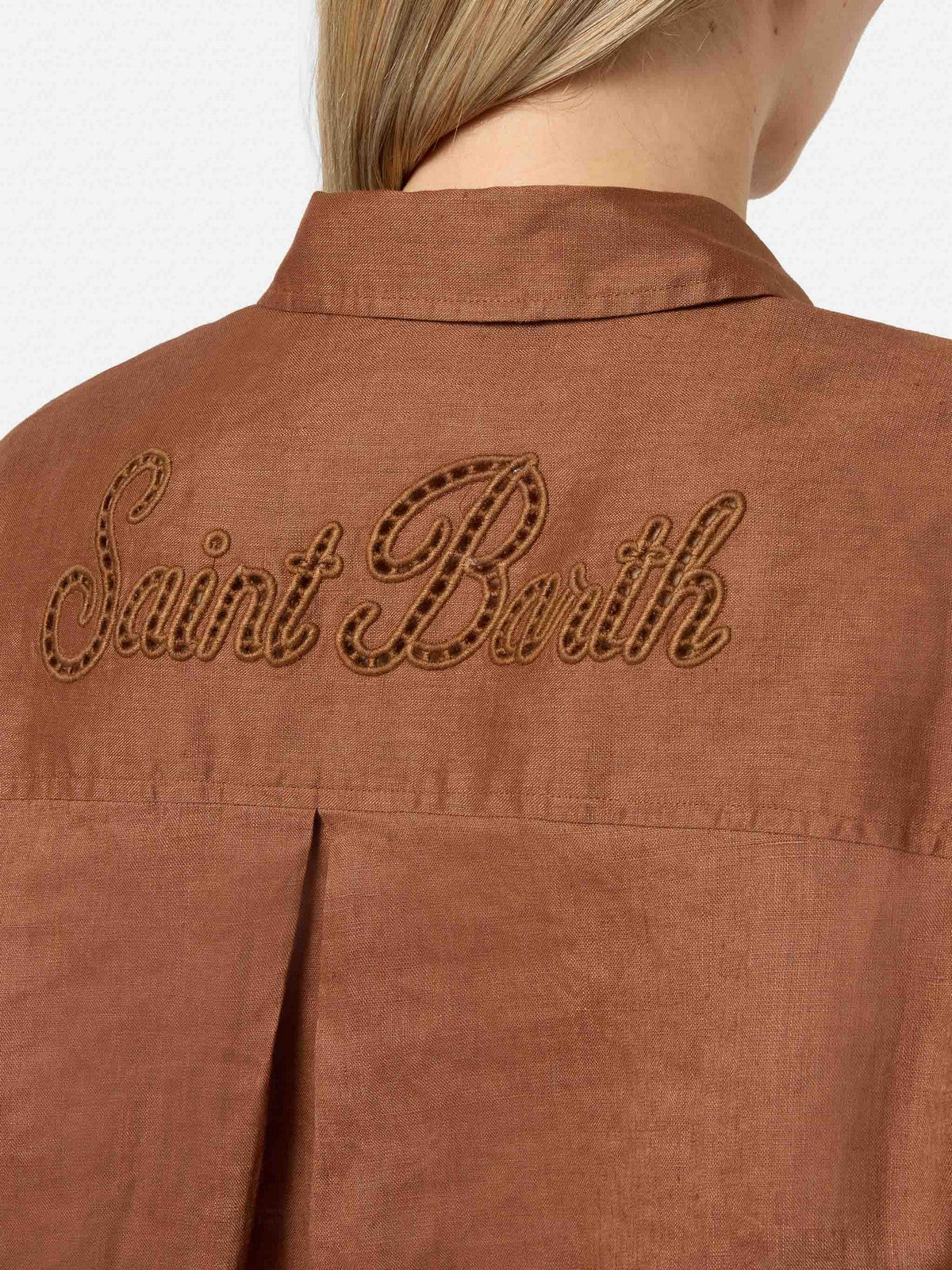 MC2 SAINT BARTH Camicia Donna CRISTAL POCKET 08806L LINEN SB HOLED 18 EMB - Image 5