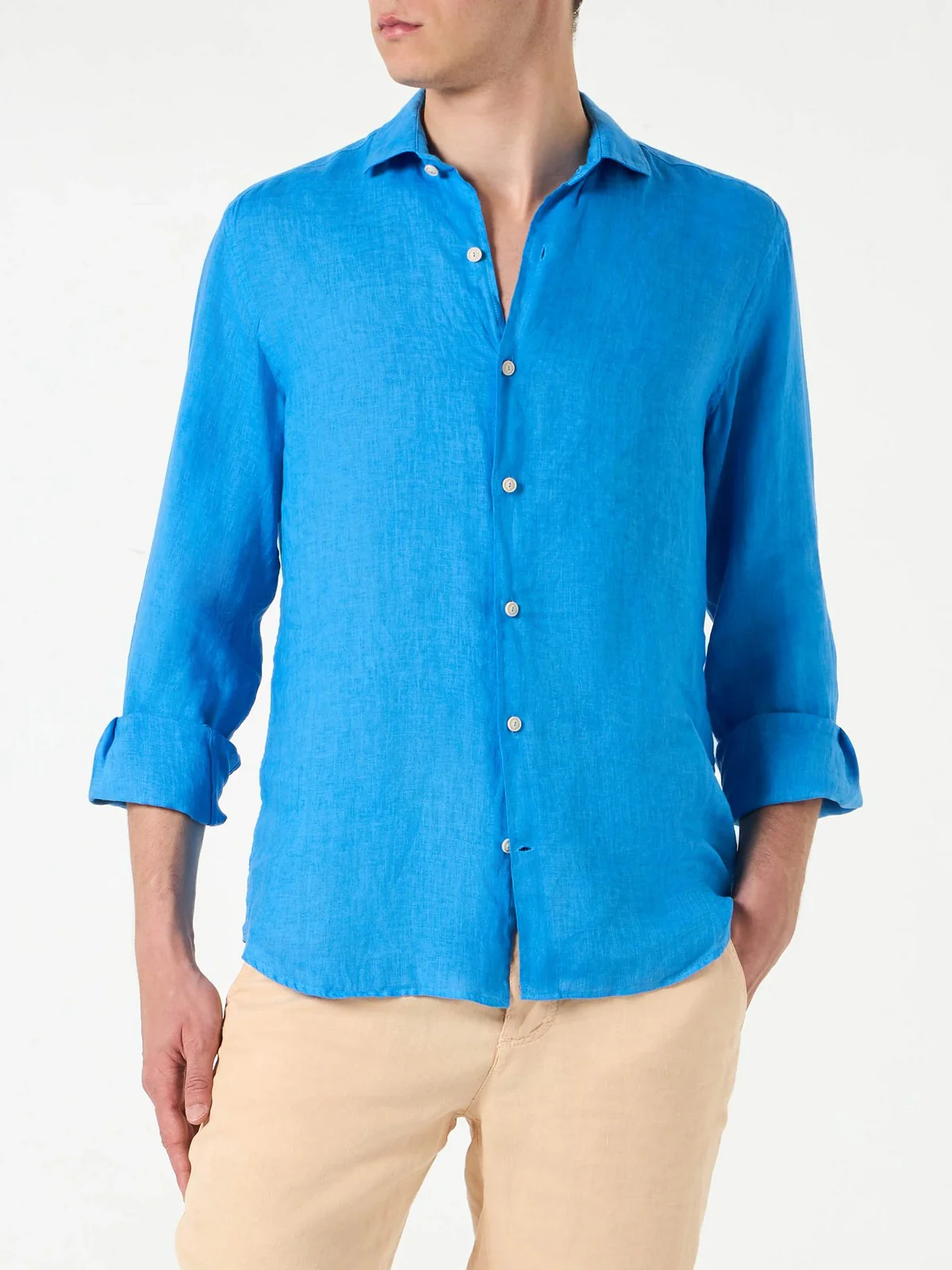 MC2 SAINT BARTH Camicia Uomo PAMPLONA 02015H LINEN 17 BLUETTE WATERCOLOR - Image 2