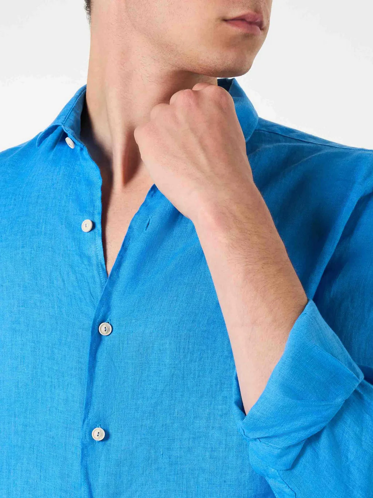 MC2 SAINT BARTH Camicia Uomo PAMPLONA 02015H LINEN 17 BLUETTE WATERCOLOR - Image 4