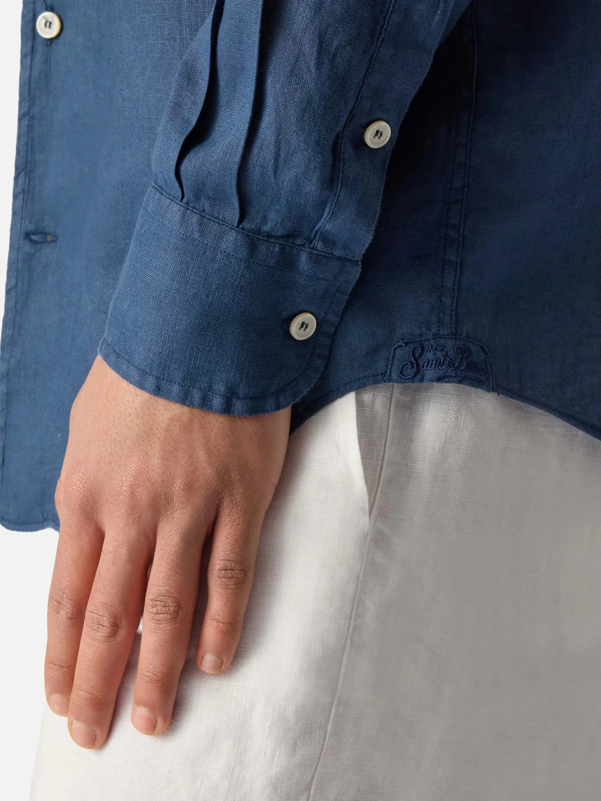 MC2 SAINT BARTH Camicia Uomo  RAPHAEL 00119L LINEN 61 BLUE NAVY - Image 3