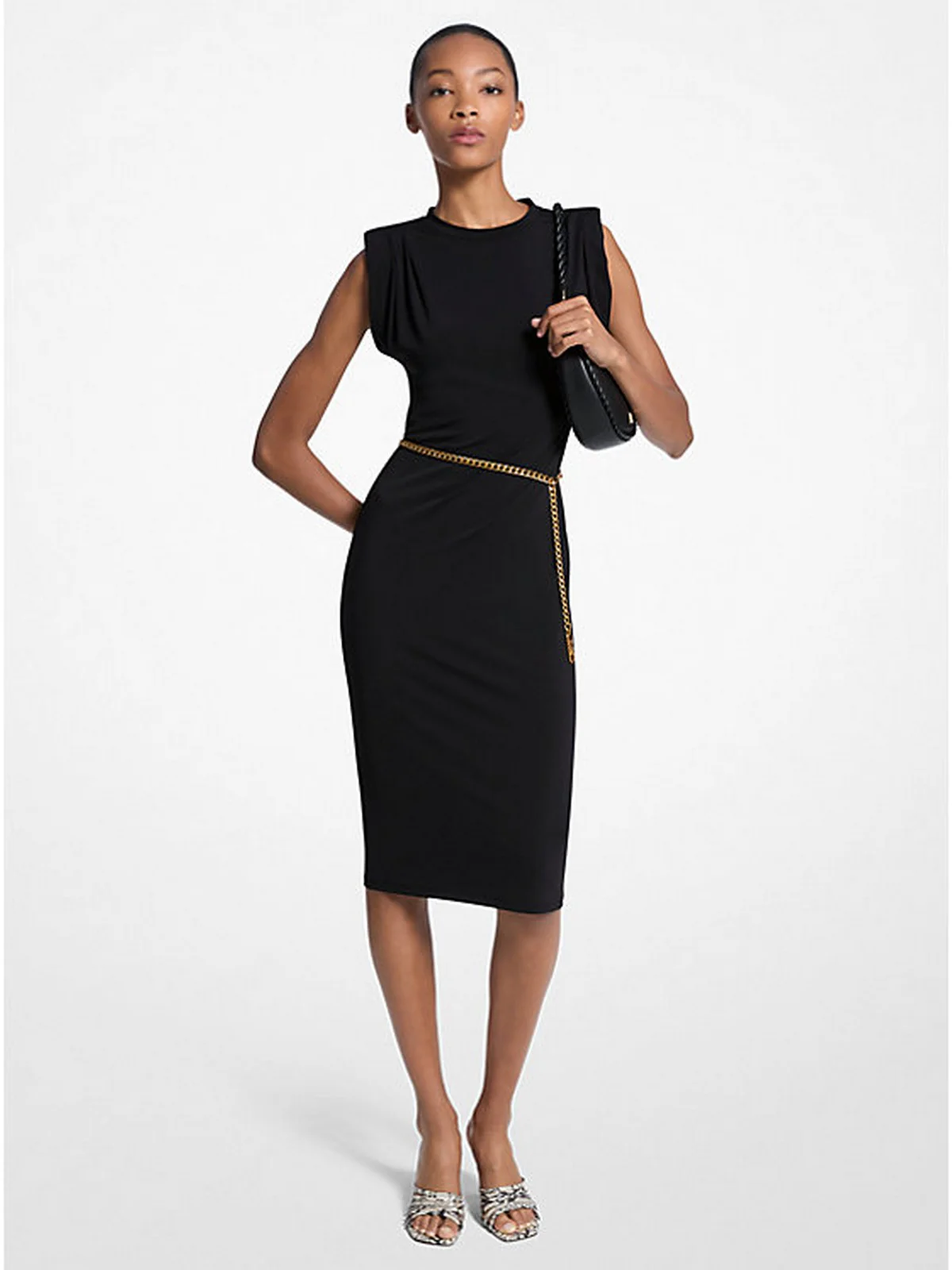 MICHAEL KORS Abito Donna PLT SHLDR CHN BLT MIDIDRS MT5831SH6J 001 BLACK - Image 3