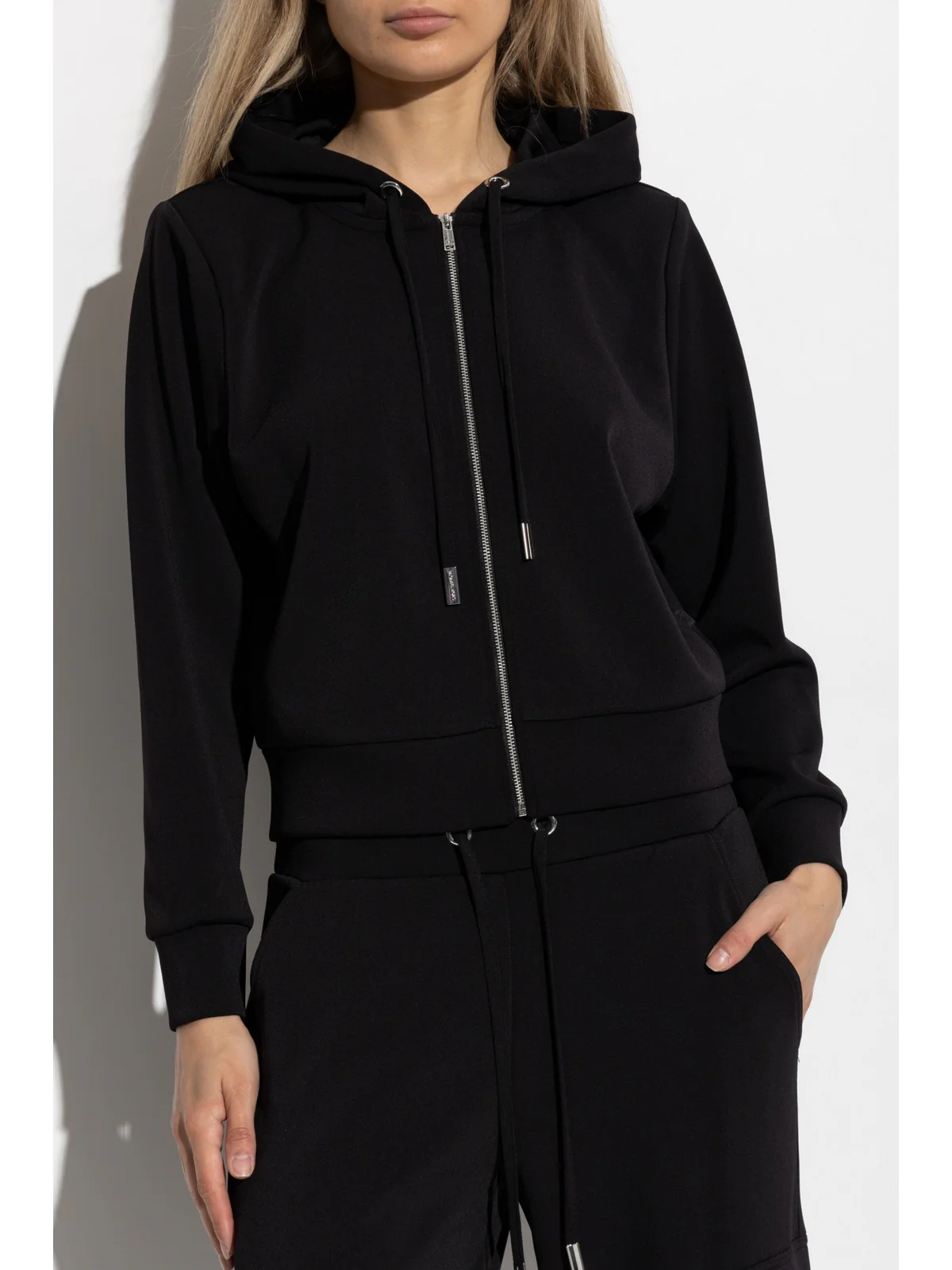 MICHAEL KORS Felpa Donna SHLDR PAD CROP ZIP HDIE MT551SSE45 001 BLACK - Image 4