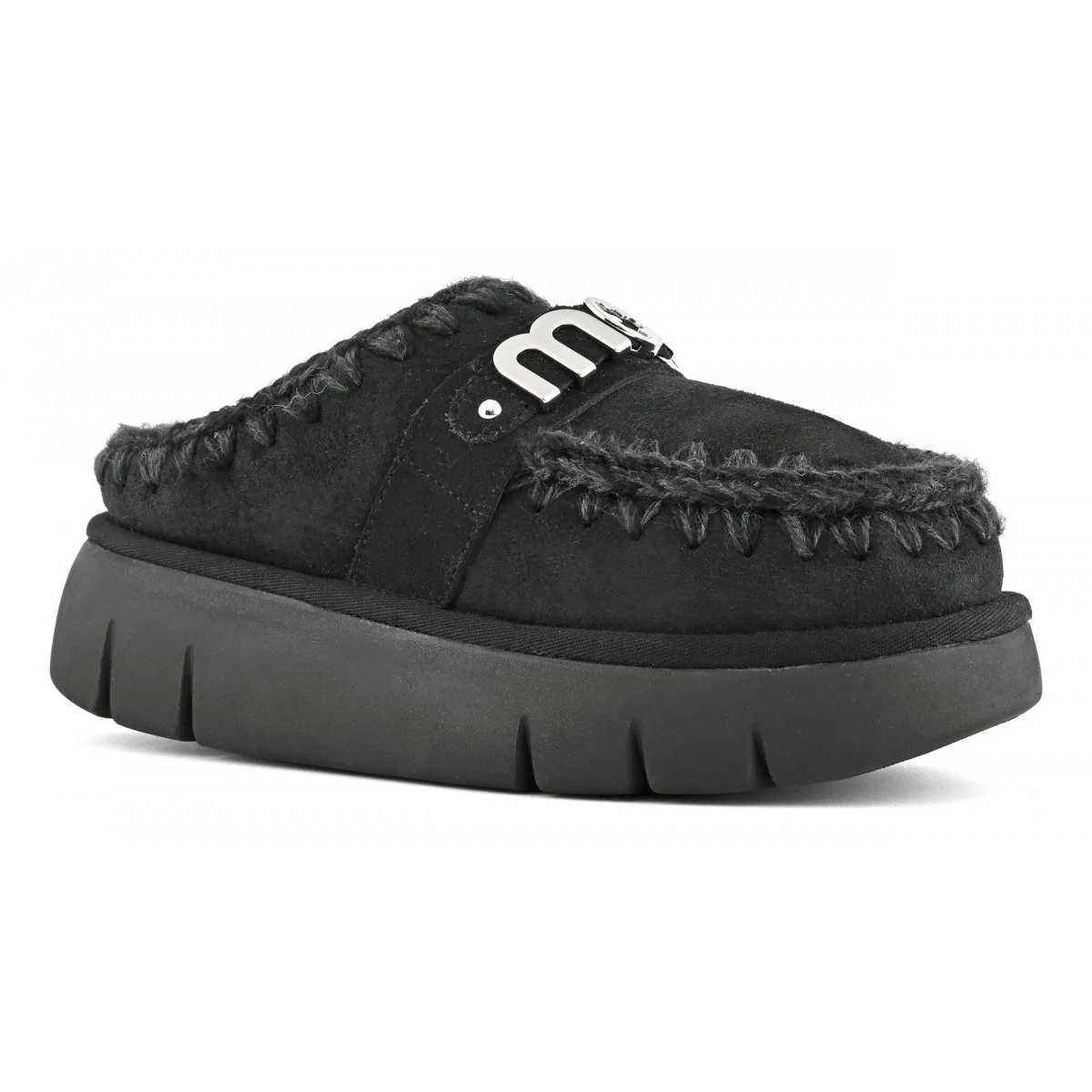 MOU Ciabatta Donna Bounce clog metal logo MU.FW531001A BKBK BLACK - Image 3