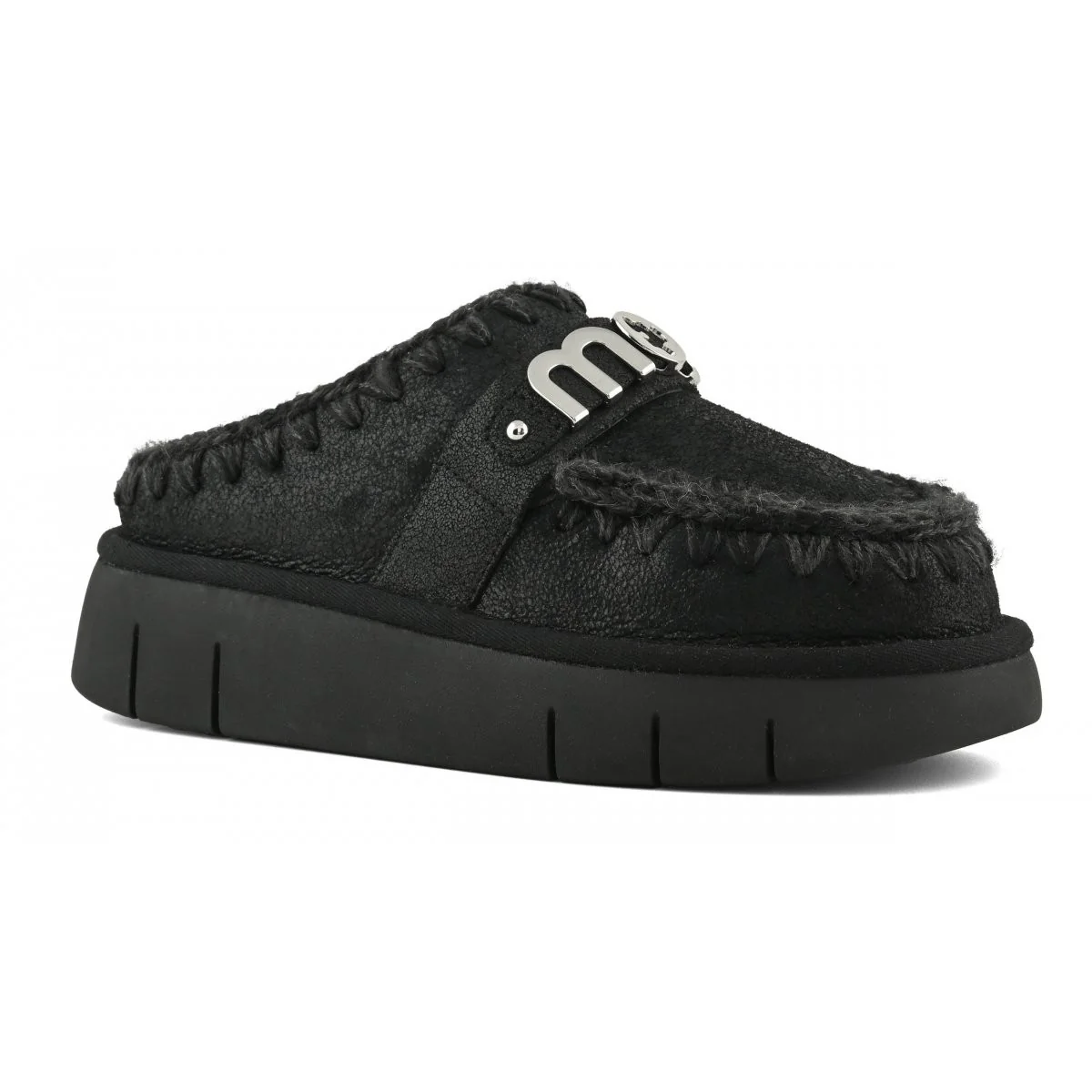 MOU Ciabatta Donna Bounce clog special leather - MU.FW531001B CBKG Cracked Black - Image 3