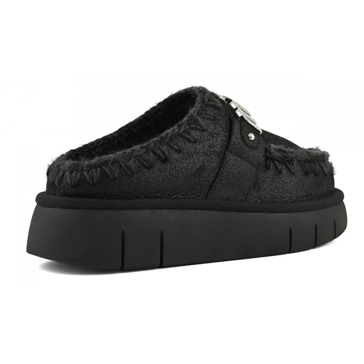 MOU Ciabatta Donna Bounce clog special leather - MU.FW531001B CBKG Cracked Black - Image 4