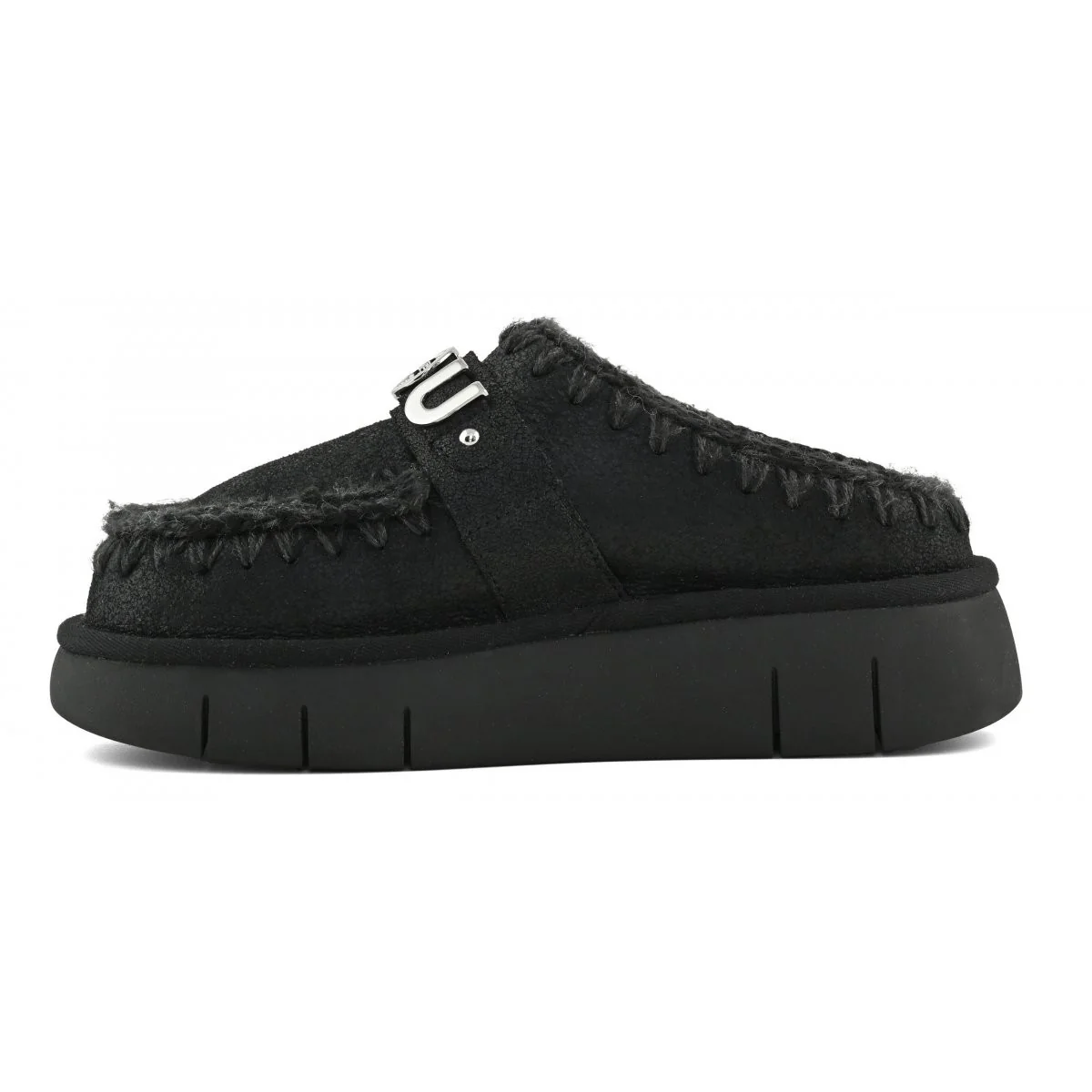MOU Ciabatta Donna Bounce clog special leather - MU.FW531001B CBKG Cracked Black - Image 6