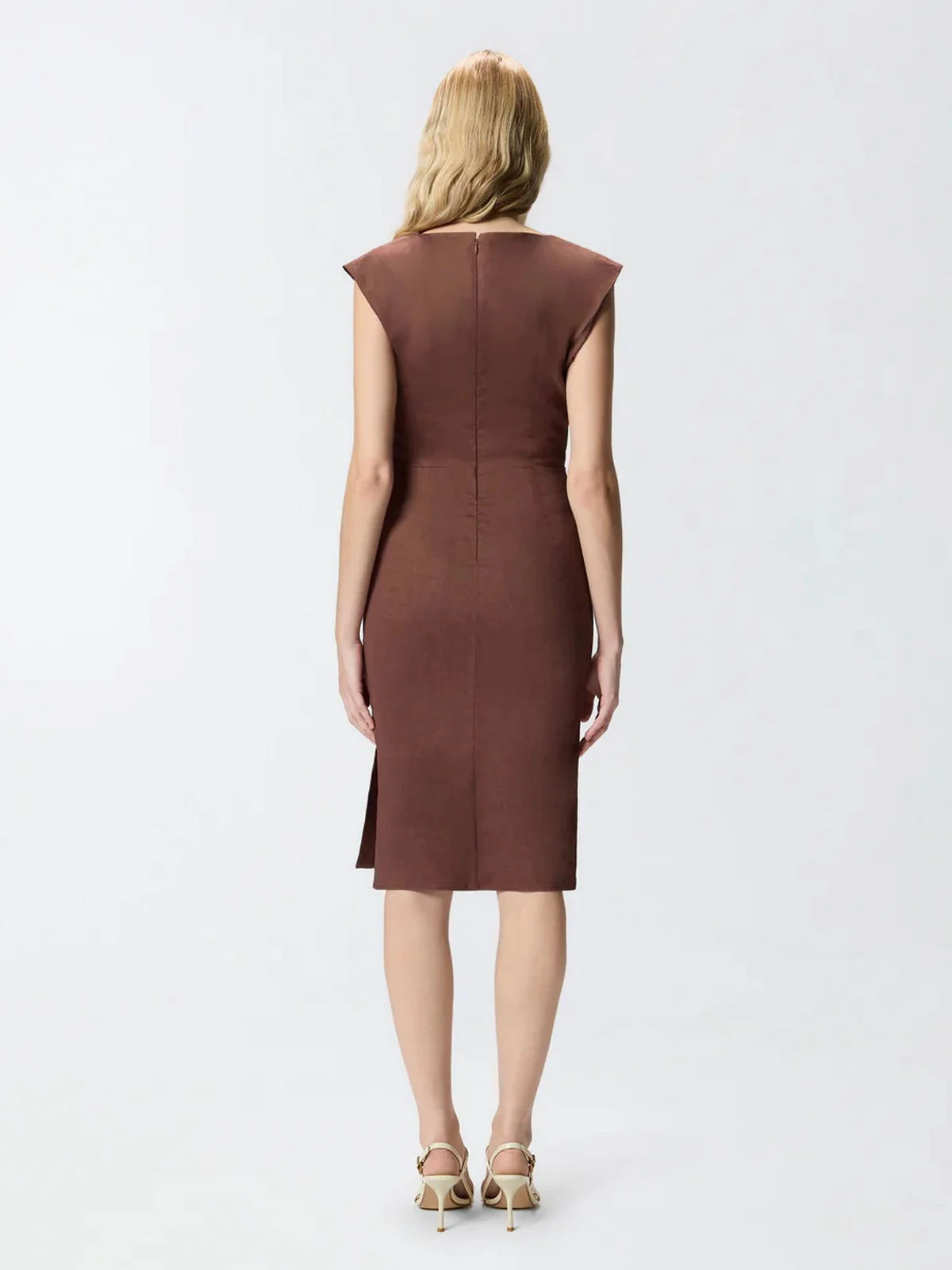 PINKO Abito Donna ALISSA ABITO LINO STRETCH 106521-A34I L78 MARRONE TERRA X PIANTE - Image 4