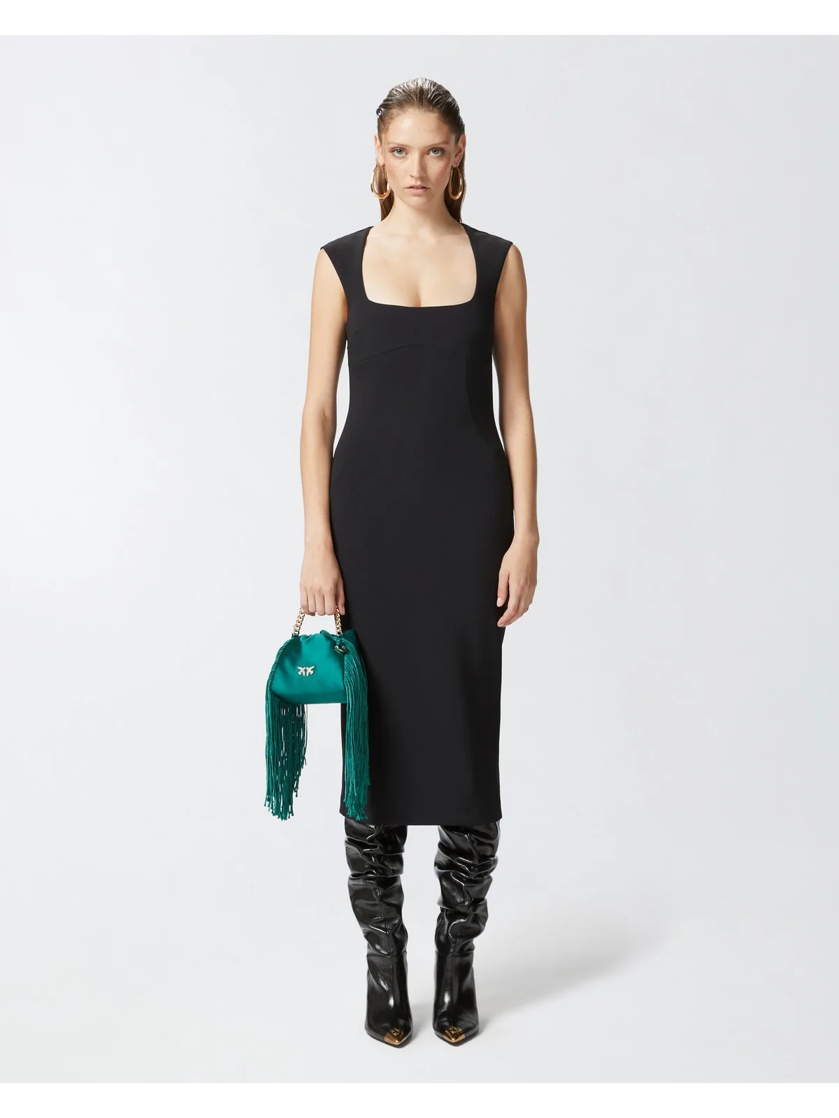 PINKO Abito Donna Valensole Abito Crepe Stretch 103960-A20A Z99 Nero - Image 3