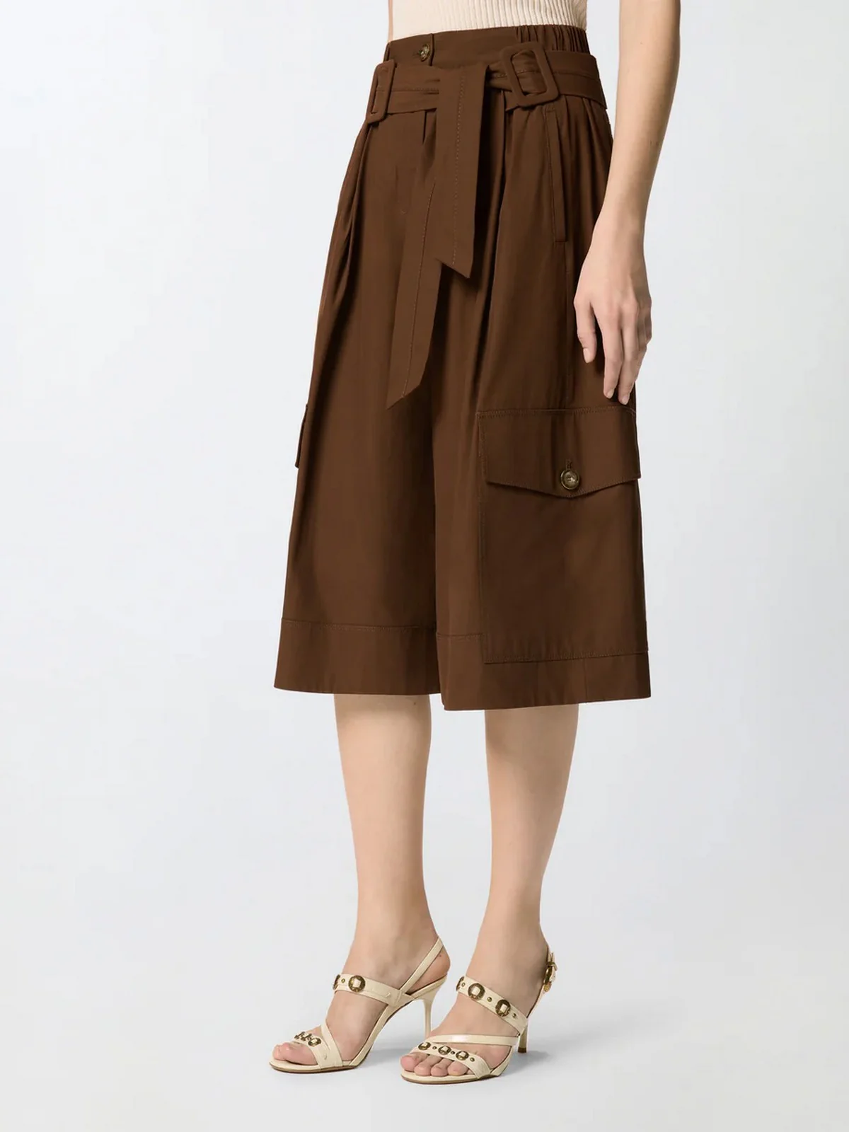 PINKO Bermuda Donna PATRICIA BERMUDA COTONE FLUIDO 106152-A2ER L78 MARRONE TERRA X PIANTE - Image 5