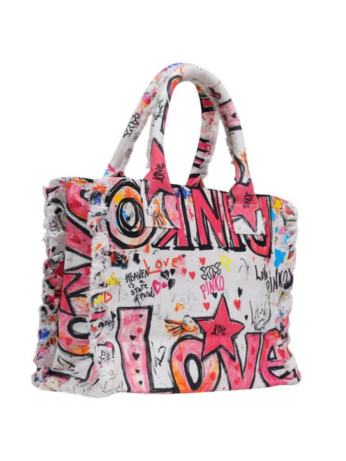 PINKO Borsa Donna BEACH SHOPPER CANVAS STAMPA GR 106673-A3B6 ZW0Q BIANCO/MULTICOLOR-ANTIQUE GOLD - Image 3